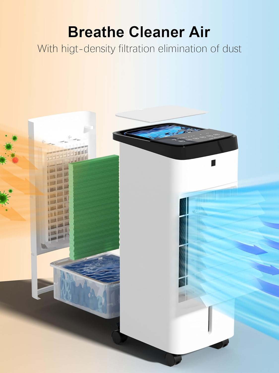 Tragbare Klimaanlagen, 3-in-1-Klimaanlage ohne Fenster mit Fernbedienung, 22-facher Verdunstungsluftkühler mit 6 Eisboxen, kleiner Sumpfkühler mit 12-Stunden-Timer und 3-Gang-Geschwindigkeit für Zimmer, Büro, Schlafzimmer, Innenbereich