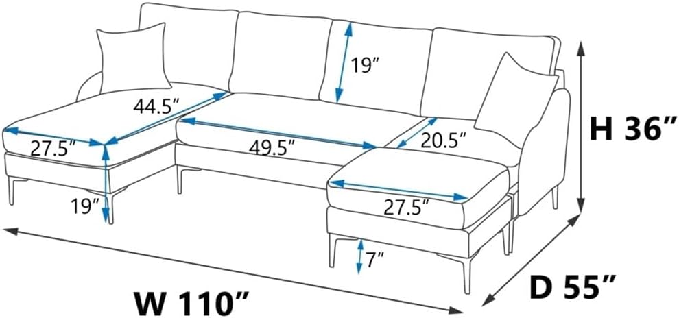 110' U-Shape Convertible Sofa,Left Or Right Chaise of Sectional Sofa, Upholstered Living Room · v2