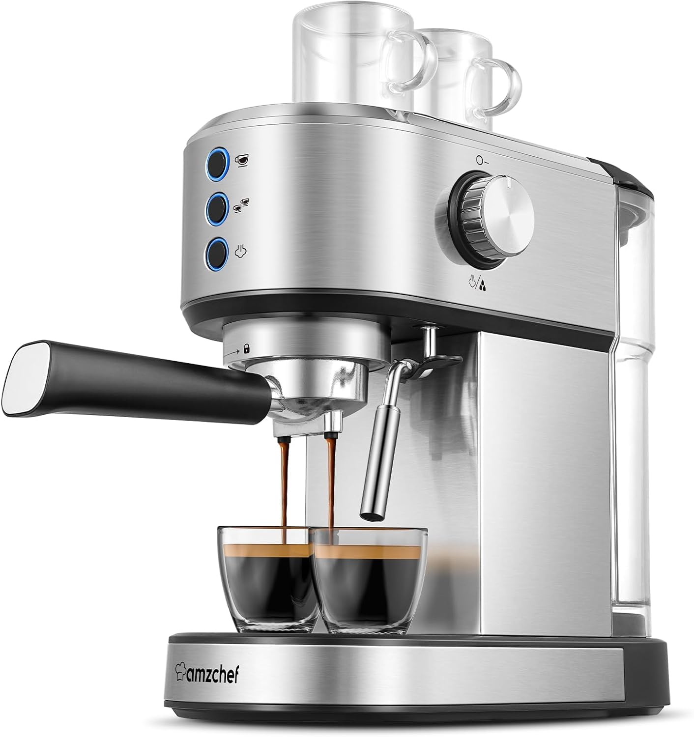 Cafetera espresso amzchef con 20 bares, máquina de café espresso profesional con crema de leche o barra de vapor, cafeteras compactas de acero inoxidable, depósito de agua desmontable doméstico de 34 onzas, regalo para papá o mamá