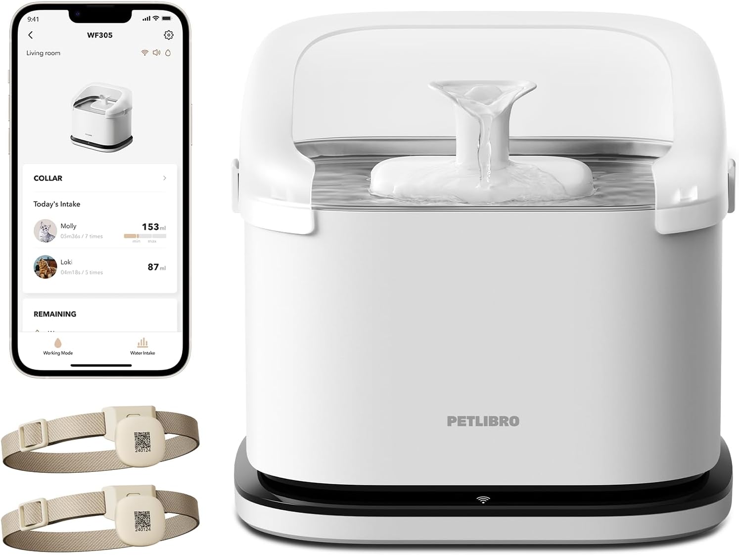 PETLIBRO RFID Smart App Monitoring Cat Water Fountain, 101oz/3L Dockstream Pet Fountain for Multi-Pet Homes with Light Collar Tag, 2.4G Wi-Fi Automatic Cat Water Dispenser, Upgraded Wireless Pump · v7