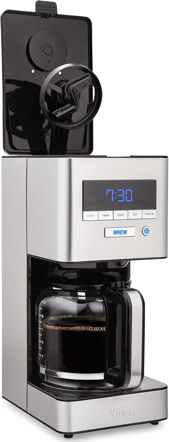 VINCI RDT Elite Spinning Sprayhead Coffee Maker | 12-Cup Programmable Coffee Brewer with Bloom Feature and Rotary Dispersion Technology | Black and Stainless Steel | Auto Shut-Off · v2
