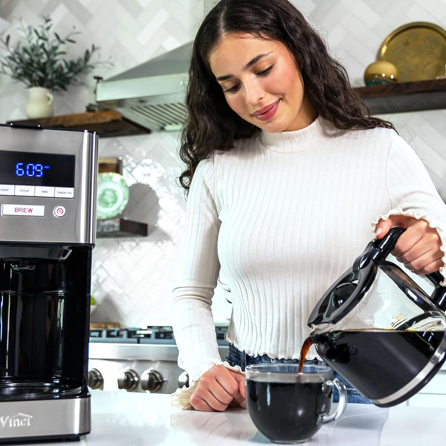 VINCI RDT Elite Spinning Sprayhead Coffee Maker | 12-Cup Programmable Coffee Brewer with Bloom Feature and Rotary Dispersion Technology | Black and Stainless Steel | Auto Shut-Off · v2
