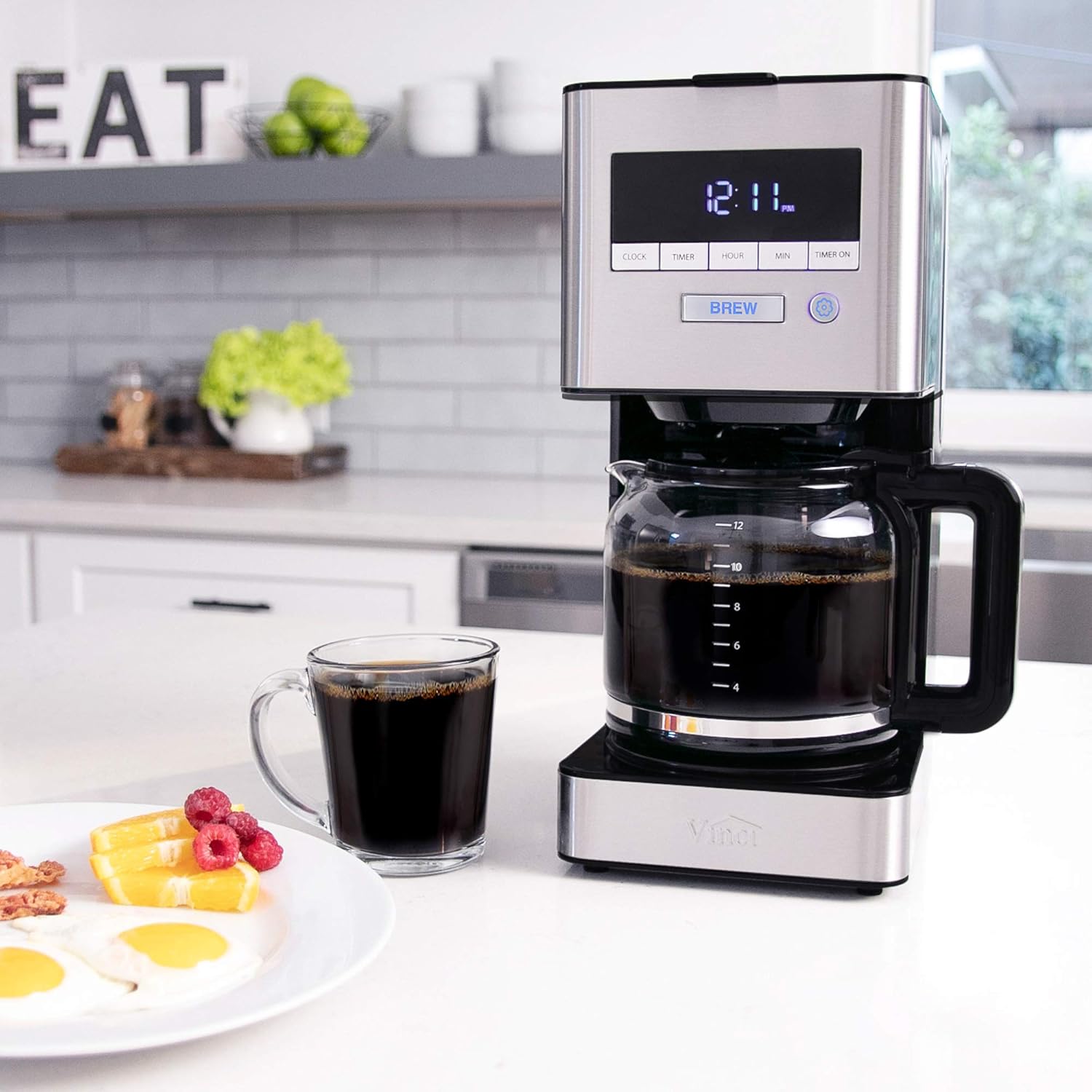VINCI RDT Elite Spinning Sprayhead Coffee Maker | 12-Cup Programmable Coffee Brewer with Bloom Feature and Rotary Dispersion Technology | Black and Stainless Steel | Auto Shut-Off · v2