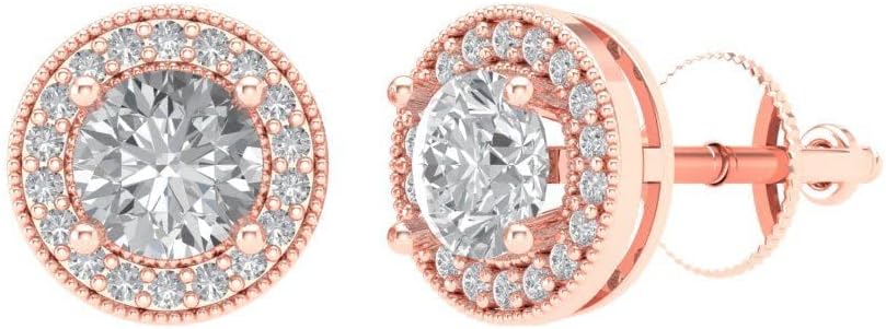 3.54 ct Round Cut Halo Studs…