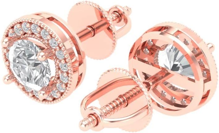 3.54 ct Round Cut Halo Studs Genuine Cultured Certified Lab Grown Diamond Very Slightly Included I-J 18K Rose Gold Earrings Screw back a