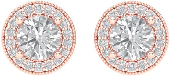 3.54 ct Round Cut Halo Studs Genuine Cultured Certified Lab Grown Diamond Very Slightly Included I-J 18K Rose Gold Earrings Screw back a