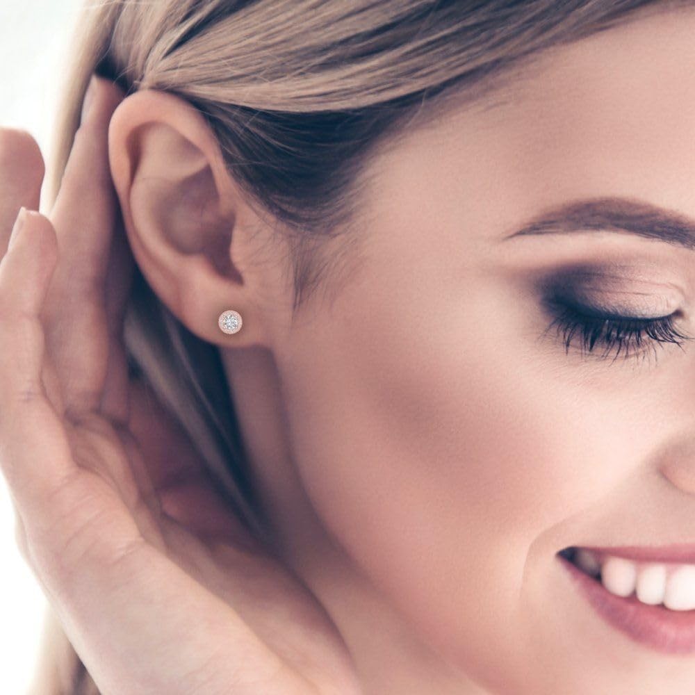 3.54 ct Round Cut Halo Studs Genuine Cultured Certified Lab Grown Diamond Very Slightly Included I-J 18K Rose Gold Earrings Screw back a