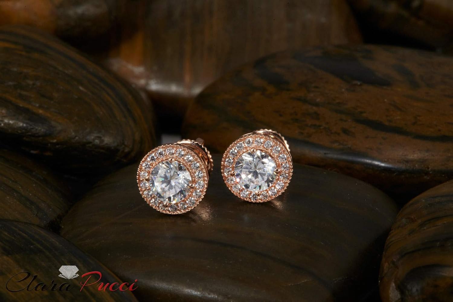 3.54 ct Round Cut Halo Studs Genuine Cultured Certified Lab Grown Diamond Very Slightly Included I-J 18K Rose Gold Earrings Screw back a