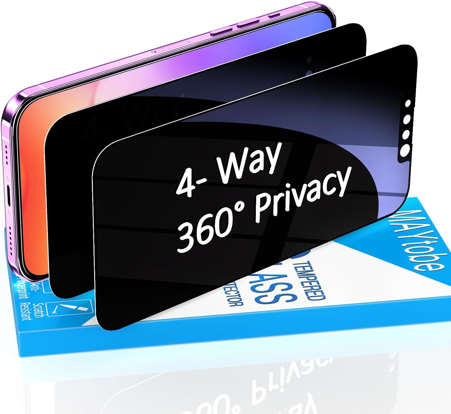 MAYtobe [2-Pack 360 Degree Privacy Screen Protector for iPhone 14/ iPhone 13 Pro/iPhone 13 Horizontal and Vertical Private Tempered Glass, 4 Way Anti Spy, No Bubbles, Anti Scratch