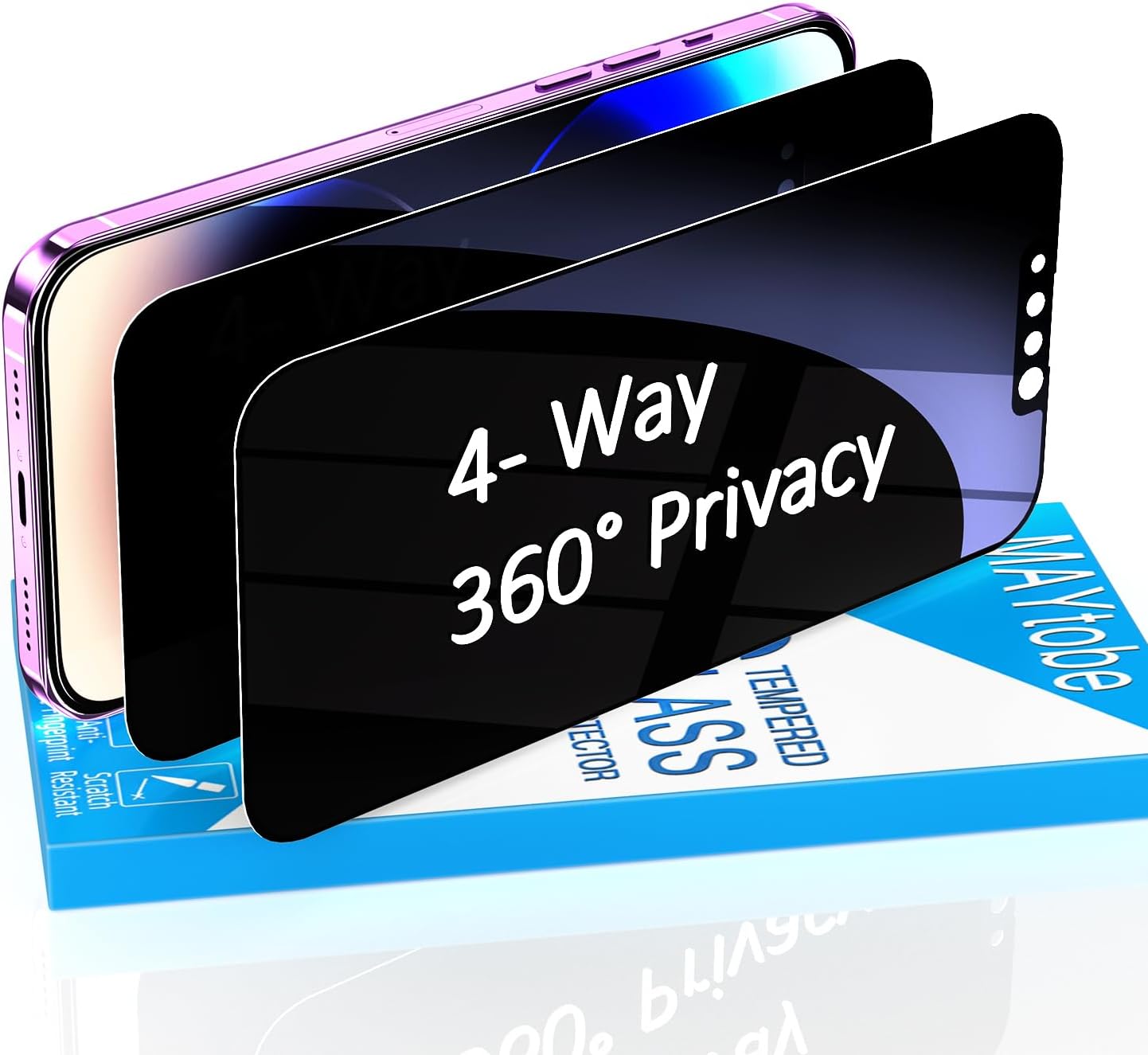 MAYtobe [2-Pack 360 Degree Privacy Screen Protector for iPhone 14 Plus/iPhone 13 Pro Max Horizontal and Vertical Private Tempered Glass, 4 Way Anti Spy, No Bubbles, Anti Scratch