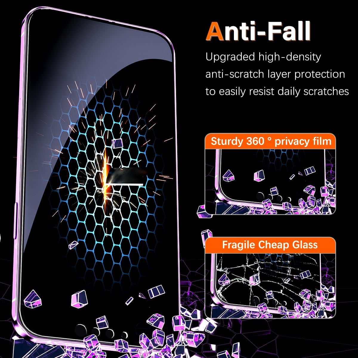 MAYtobe [2-Pack 360 Degree Privacy Screen Protector for iPhone 14 Plus/iPhone 13 Pro Max Horizontal and Vertical Private Tempered Glass, 4 Way Anti Spy, No Bubbles, Anti Scratch