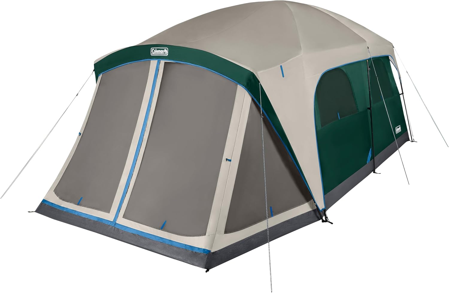 Coleman Skylodge 12-Personen-Zelt mit abgeschirmter Veranda, wetterfestes Familienzelt mit farblich markierten Stangen, abgeschirmter Veranda, robuster Regenfliege, Platz für 4 Queensize-Luftmatratzen