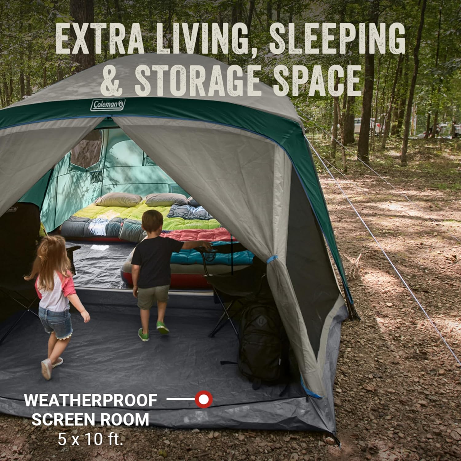 Coleman Skylodge 12-Personen-Zelt mit abgeschirmter Veranda, wetterfestes Familienzelt mit farblich markierten Stangen, abgeschirmter Veranda, robuster Regenfliege, Platz für 4 Queensize-Luftmatratzen