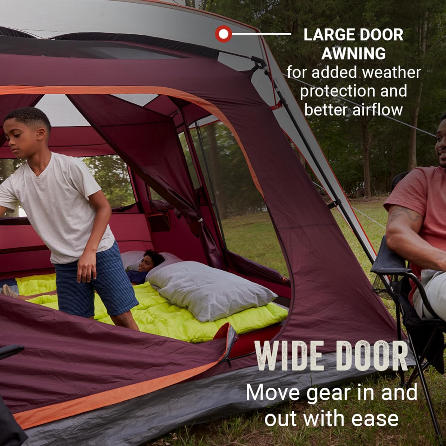Coleman Skylodge 10-Person Family Tent, Weatherproof XL Tent with Rainfly  Room Divider, Fits 4 Queen-Sized Airbeds, Made of PFAS-Free Materials
