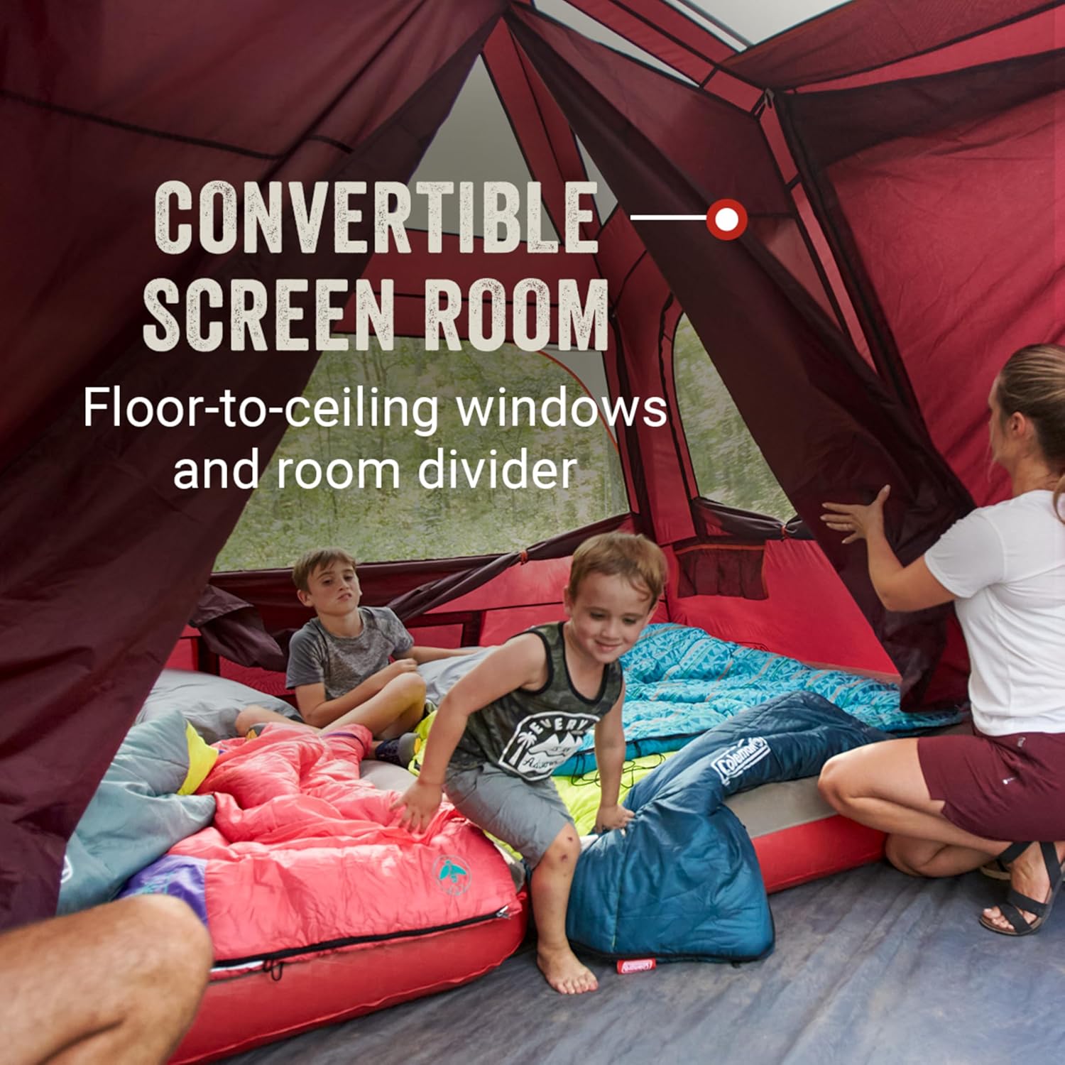 Coleman Skylodge 10-Person Family Tent, Weatherproof XL Tent with Rainfly  Room Divider, Fits 4 Queen-Sized Airbeds, Made of PFAS-Free Materials