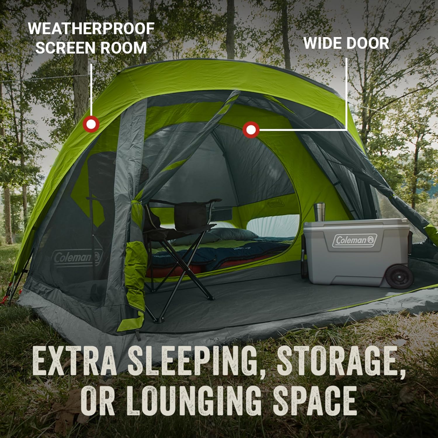Coleman Skydome Tent with Screen Room  5-Minute Setup, Weatherproof 4/6/8 Person Tent with Screened Porch, Included Rainfly amp; Carry Bag, Made of PFAS-Free Materials · v5