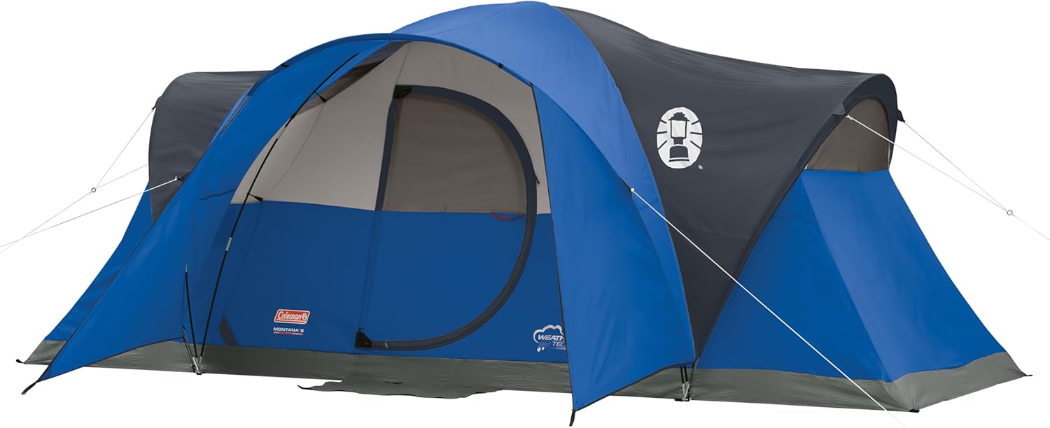 เต็นท์สำหรับครอบครัว Coleman Montana 8P พร้อมผ้าคลุมกันฝนแบบกันน้ำ กระเป๋าใส่ของแบบขยายได้ เต็นท์ขนาดใหญ่สำหรับเตียงลมขนาดควีนไซส์ 3 เตียง กางเสร็จภายใน 15 นาที