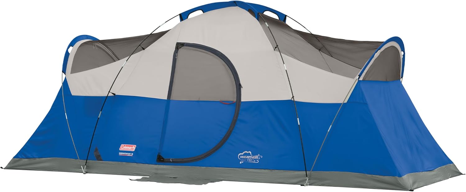 เต็นท์สำหรับครอบครัว Coleman Montana 8P พร้อมผ้าคลุมกันฝนแบบกันน้ำ กระเป๋าใส่ของแบบขยายได้ เต็นท์ขนาดใหญ่สำหรับเตียงลมขนาดควีนไซส์ 3 เตียง กางเสร็จภายใน 15 นาที
