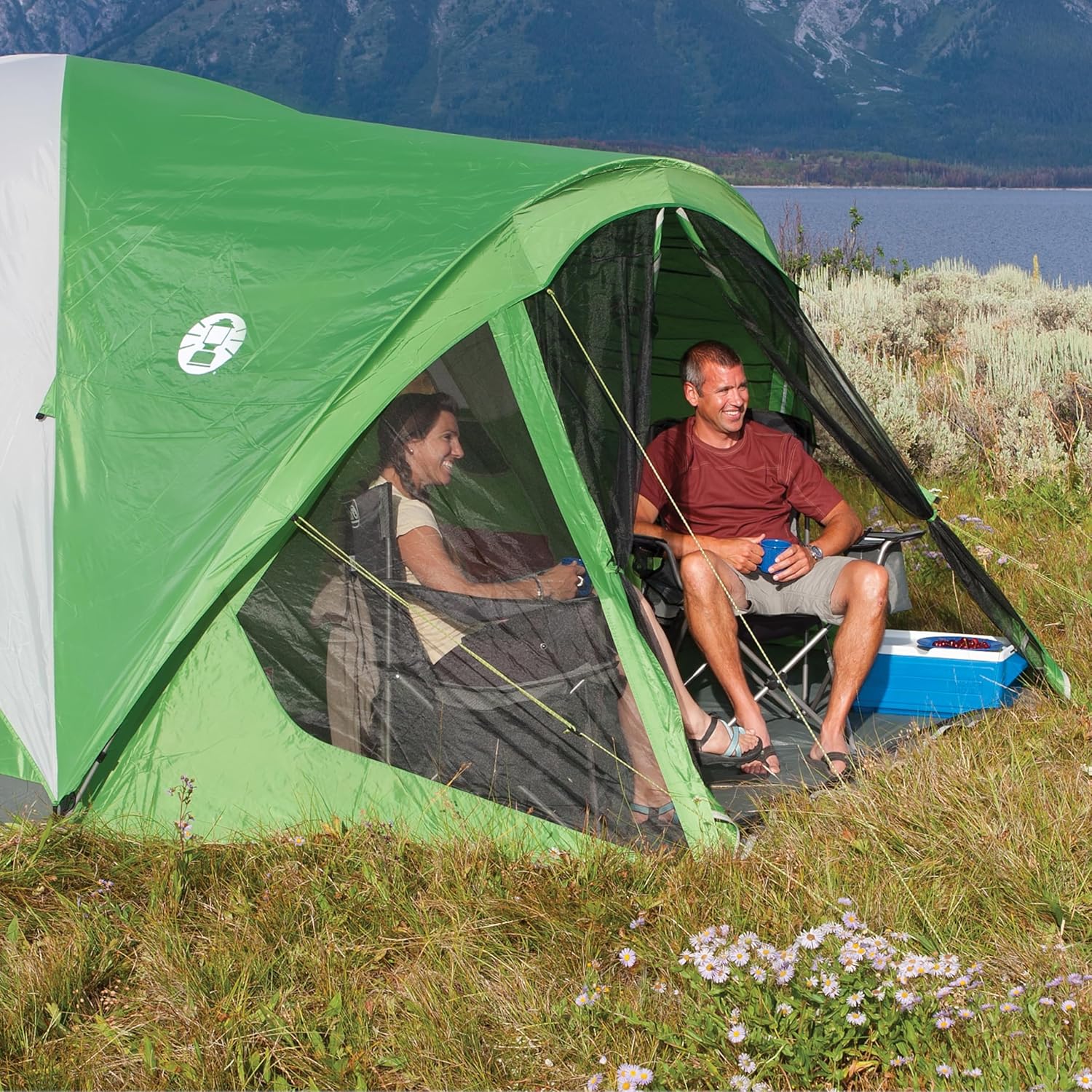 Coleman Evanston Tent with Screen Room, 6/8 Person Weatherproof Tent Sets Up in 15 Mins, Included Rainfly  Carry Bag, Made of PFAS-Free Materials · v5