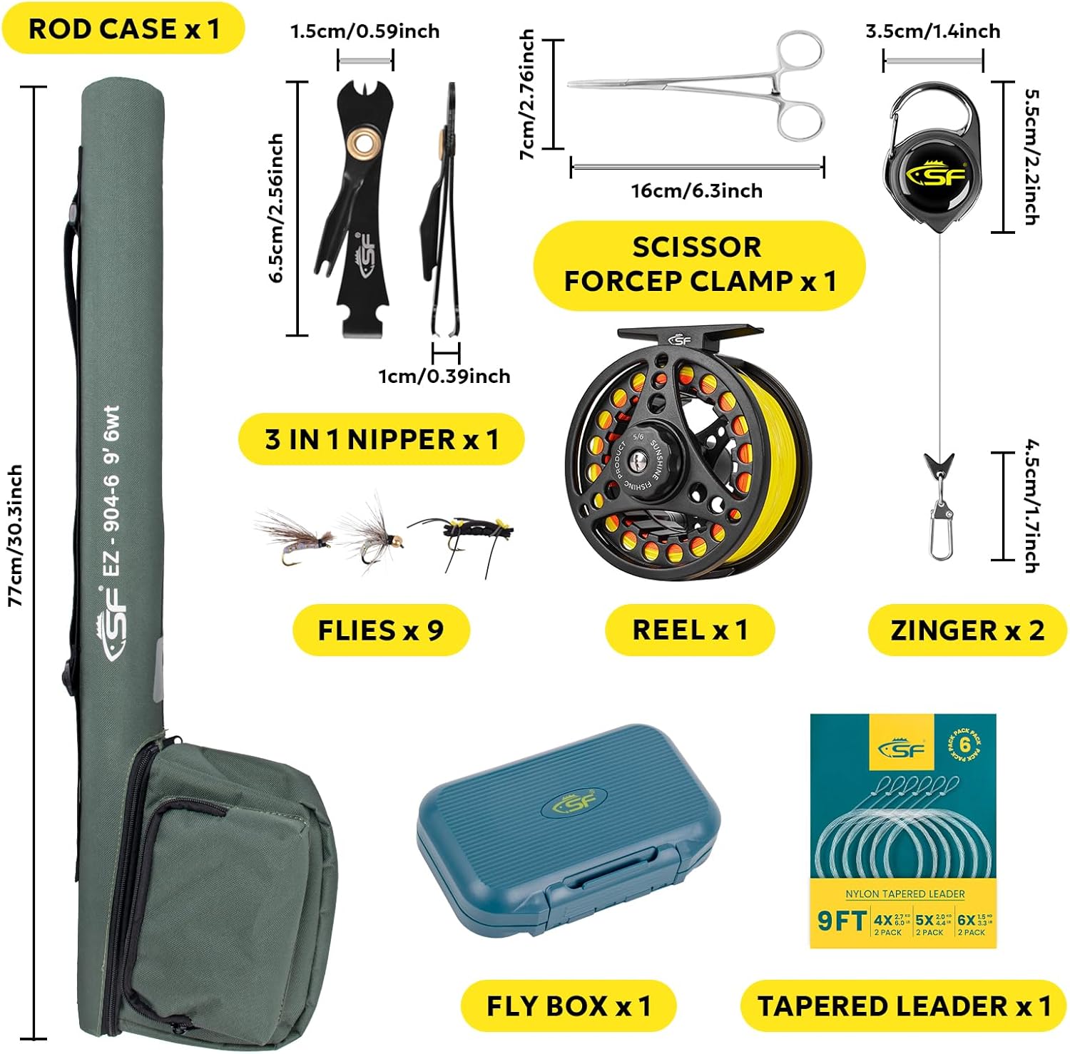 SF Fly Fishing Rod Combo Starter Kit Semi Gloss Green Jade Finish 24T Carbon Fiber Trout Travel Fly Rod with Reel,Fly Rod case,Fly Box, Flies,Tapered Leader,Knot Tying Tools · v3