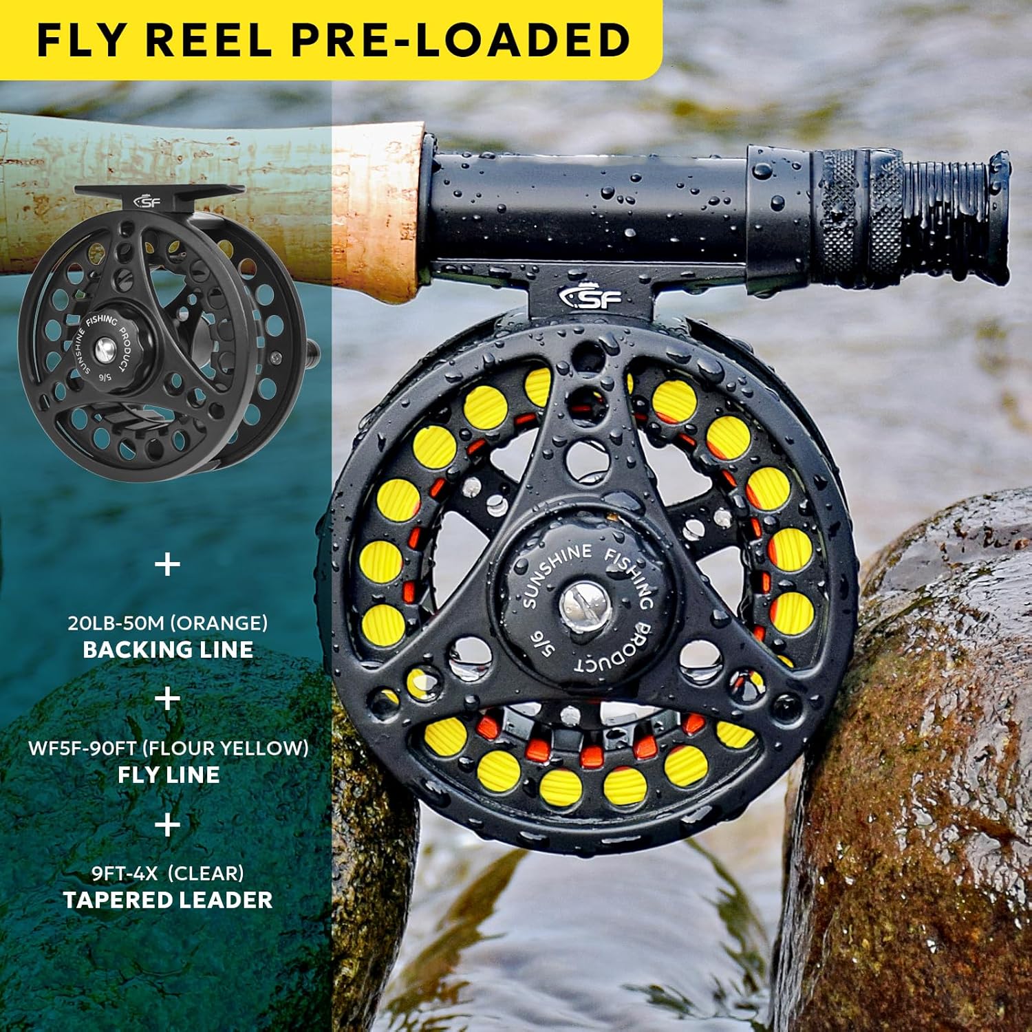 SF Fly Fishing Rod Combo Starter Kit Semi Gloss Green Jade Finish 24T Carbon Fiber Trout Travel Fly Rod with Reel,Fly Rod case,Fly Box, Flies,Tapered Leader,Knot Tying Tools · v3
