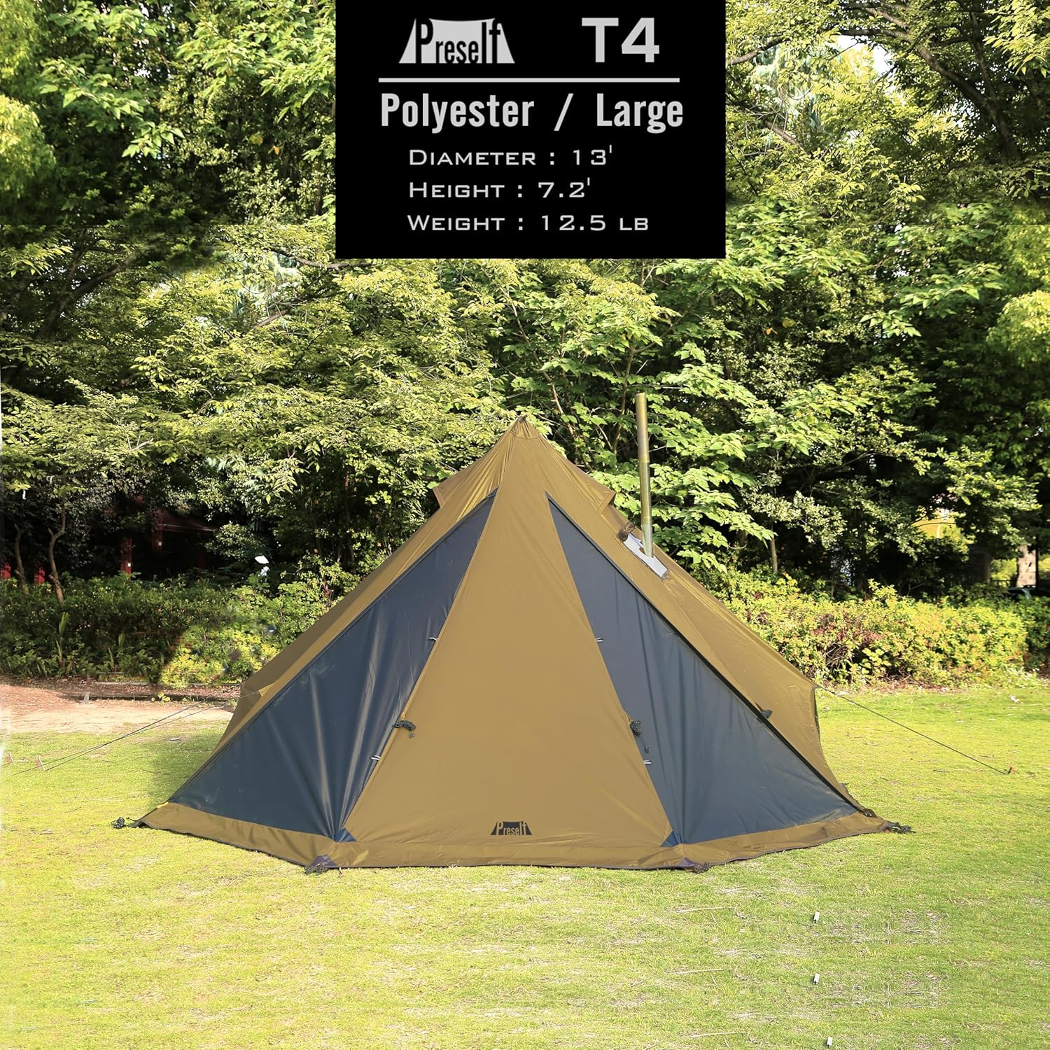 เต็นท์ Tipi 4 ฤดูแบบแยกส่วน เต็นท์ร้อนพร้อมหลังคา พื้นที่ยืน เต็นท์ทรงกรวยสำหรับล่าสัตว์ ตั้งแคมป์ เดินป่า กับครอบครัว