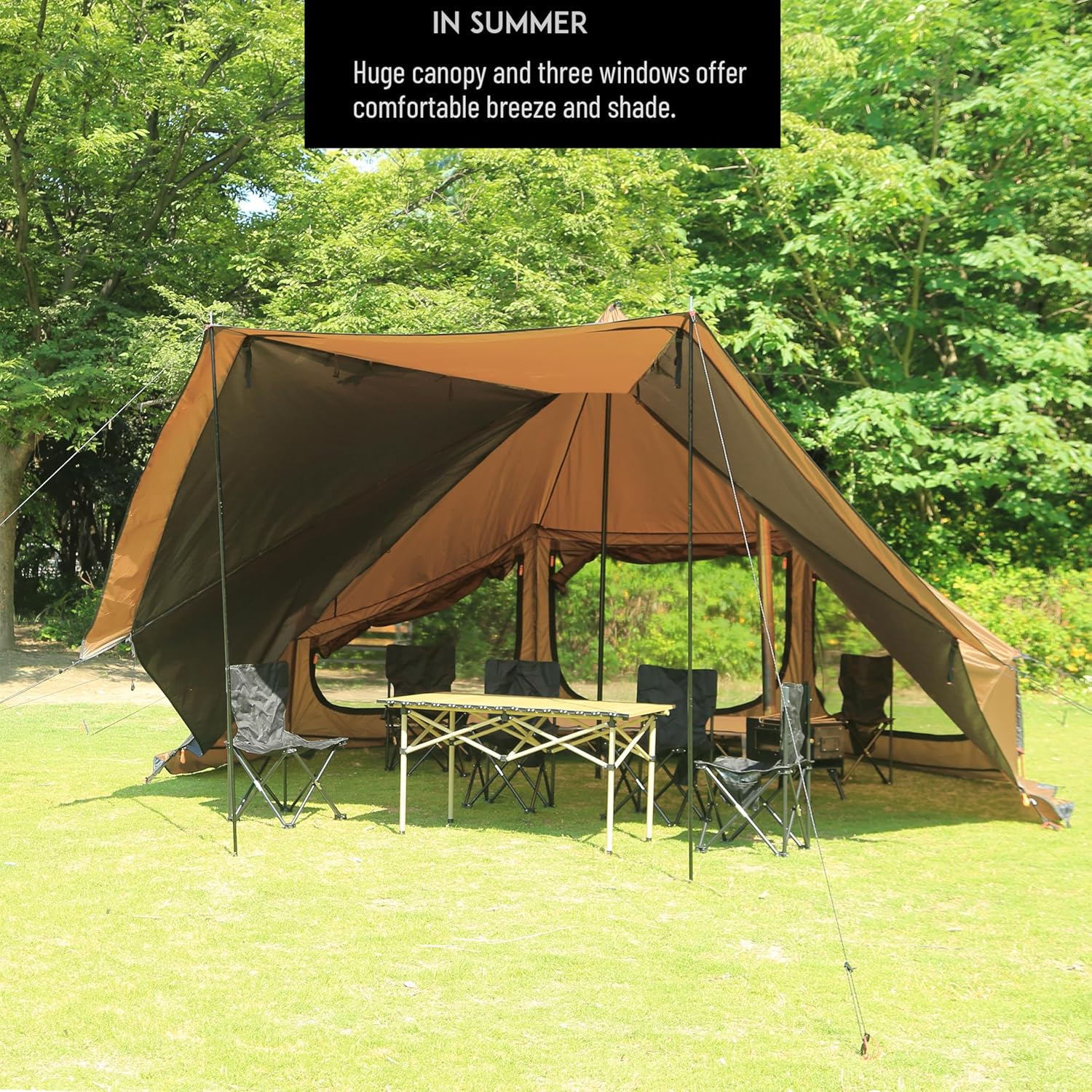 เต็นท์ Tipi 4 ฤดูแบบแยกส่วน เต็นท์ร้อนพร้อมหลังคา พื้นที่ยืน เต็นท์ทรงกรวยสำหรับล่าสัตว์ ตั้งแคมป์ เดินป่า กับครอบครัว