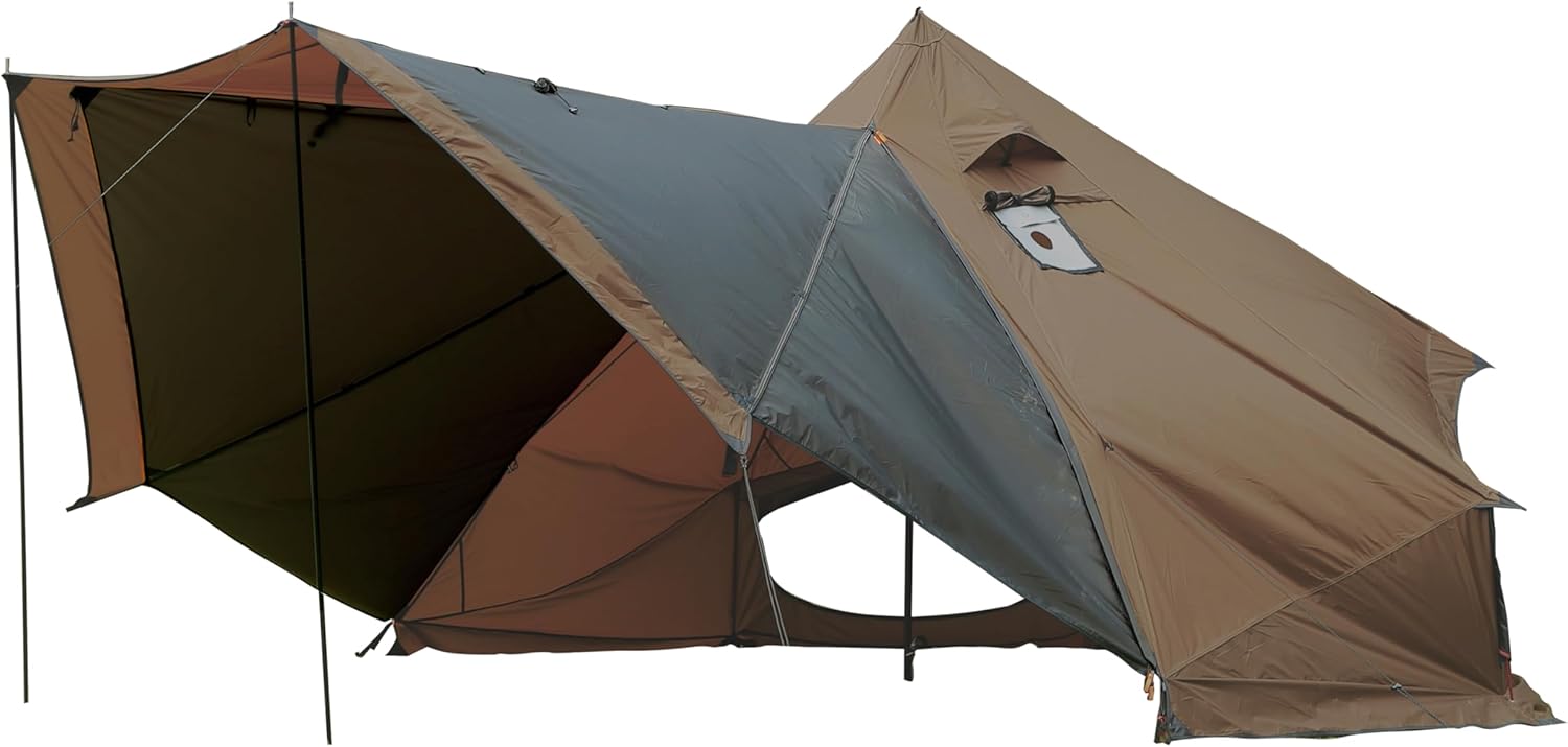Preself 4 Season Tipi Tent, Hot Tent with Canopy, Standing Room, Teepee Tent for Hunting Family Team Camping Hiking