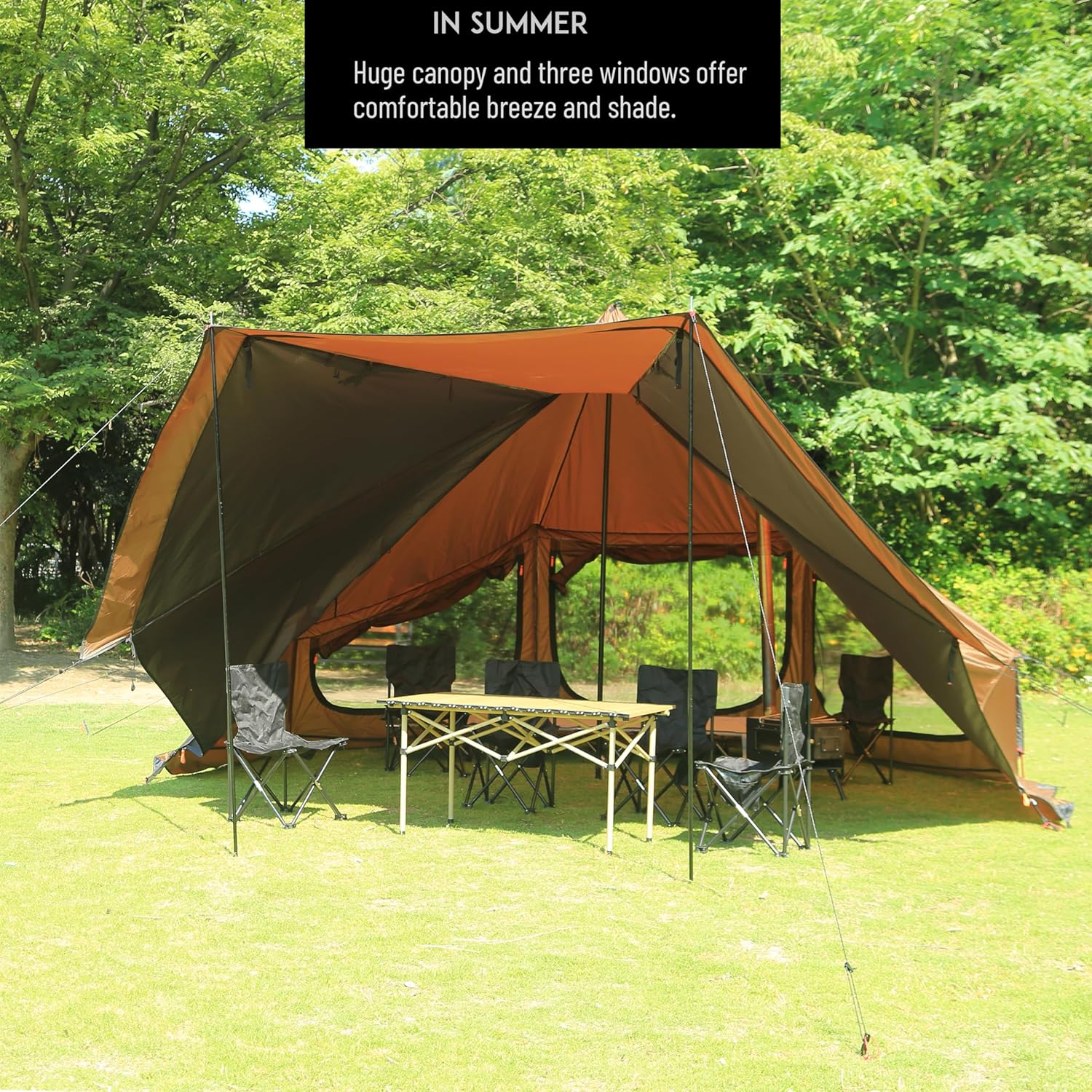 Preself 4 Mevsim Tipi Çadırı, Kanopili Sıcak Çadır, Ayakta Oda, Av Aile Takımı Kamp Yürüyüşü için Teepee Çadırı