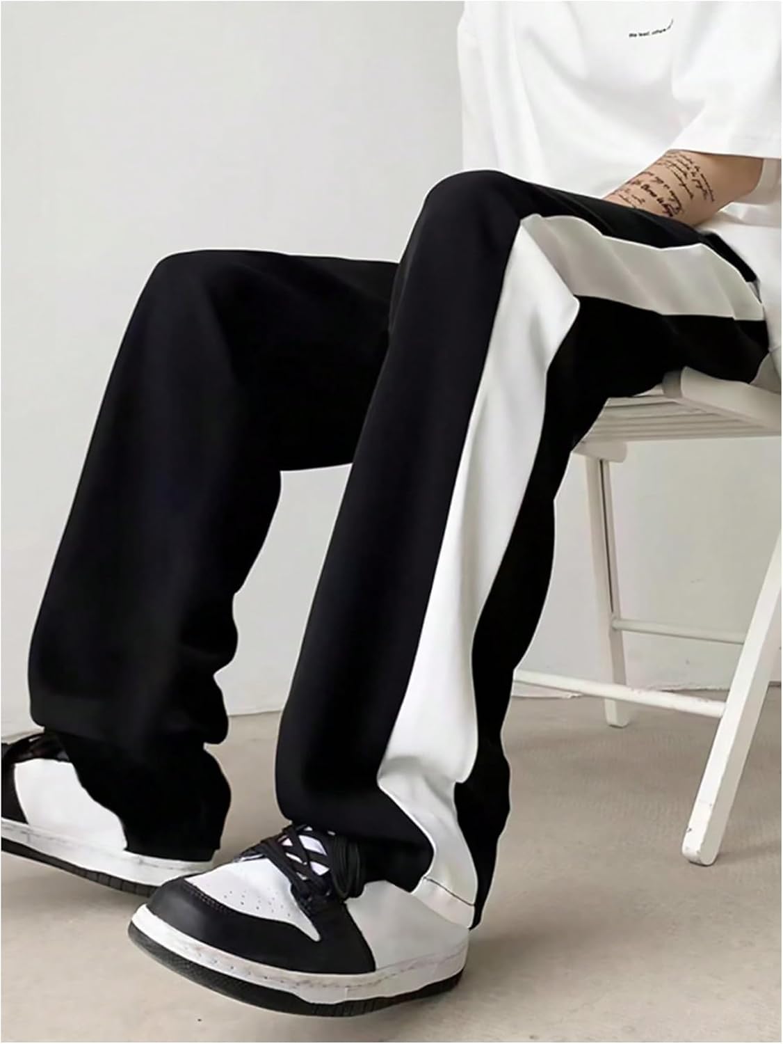 GORGLITTER Mens Colorblock Drawstring Waist Baggy Pants Casual Straight Leg Streetwear Trousers · v2