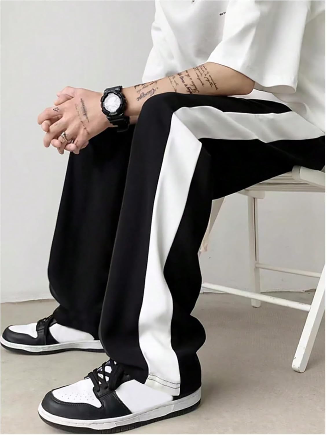 GORGLITTER Mens Colorblock Drawstring Waist Baggy Pants Casual Straight Leg Streetwear Trousers