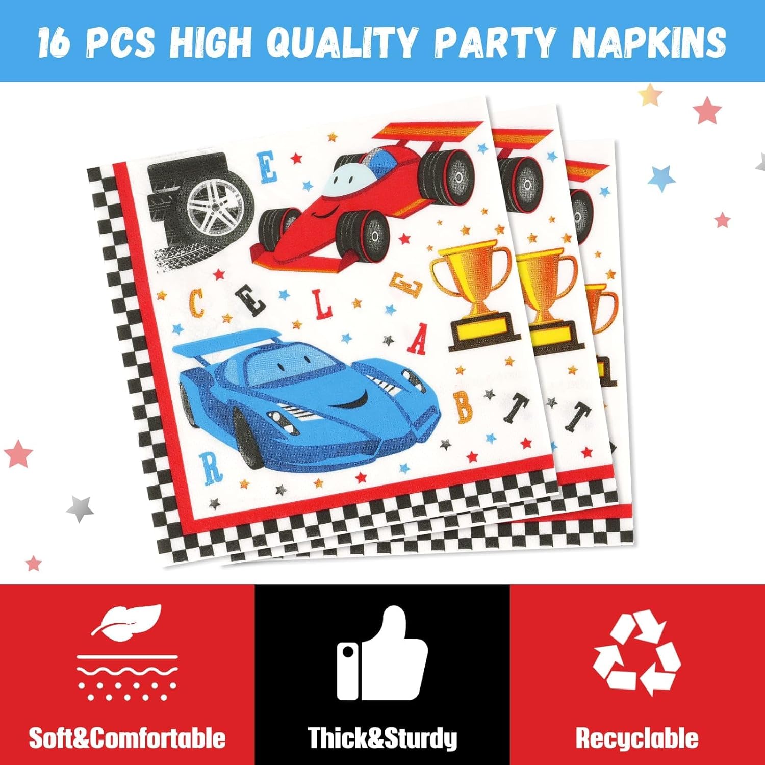 WERNNSAI 33 Pcs Racing Car Party Supplies Set - Checked Race Car Plates Napkins and Tablecloth Disposable Party Dessert Tableware Set for Boys Birthday Baby Shower Decorations Serves 16 Guests · v2