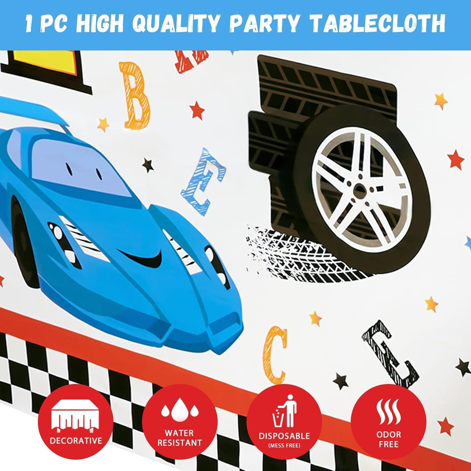 WERNNSAI 33 Pcs Racing Car Party Supplies Set - Checked Race Car Plates Napkins and Tablecloth Disposable Party Dessert Tableware Set for Boys Birthday Baby Shower Decorations Serves 16 Guests · v2
