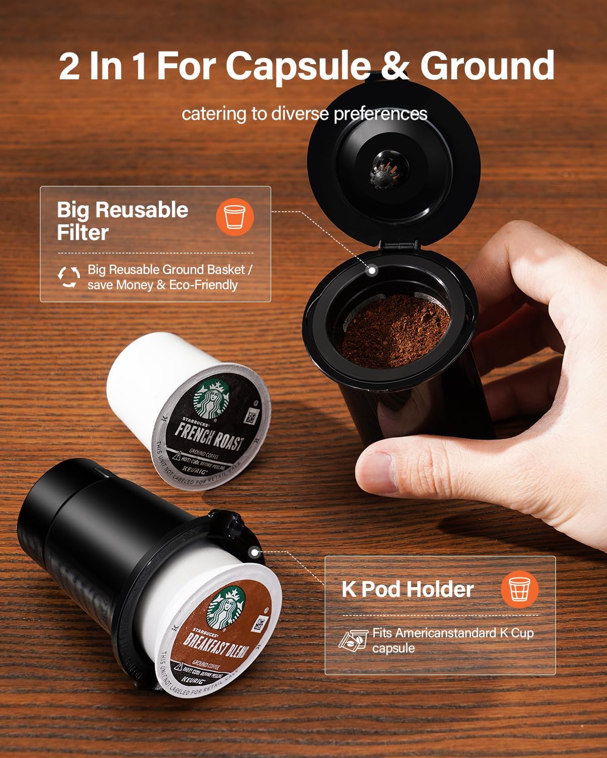 SHARDOR Single Serve Coffee Maker, Hot and Iced Coffee Machine for K Cup Pods  Ground Coffee, 6 to 14 Oz Brew Sizes, with 50 oz Large Water Tank, Removable Drip Tray, Stainless Steel · v2