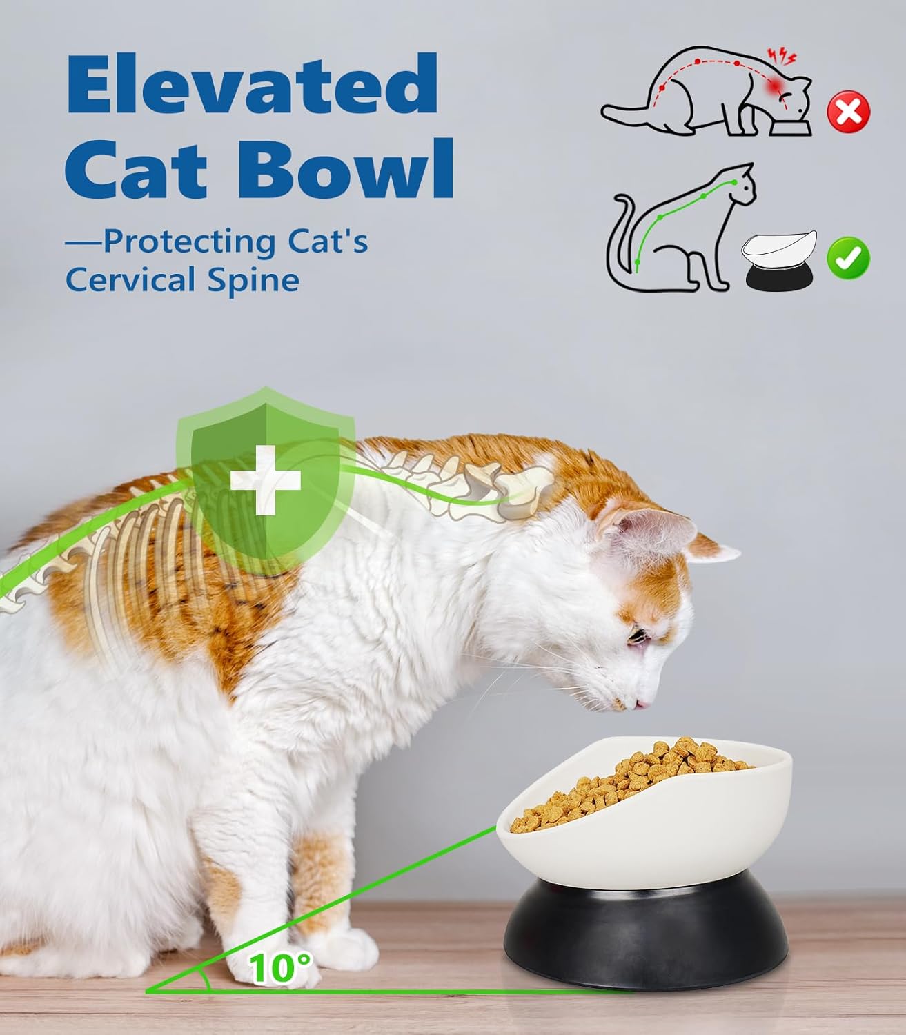 2 cuencos elevados para gatos, desmontables, de melamina, 2 en 1, aptos para gatos, bigotes y espinas, comederos elevados e inclinados para gatos de interior, cachorros, gatitos