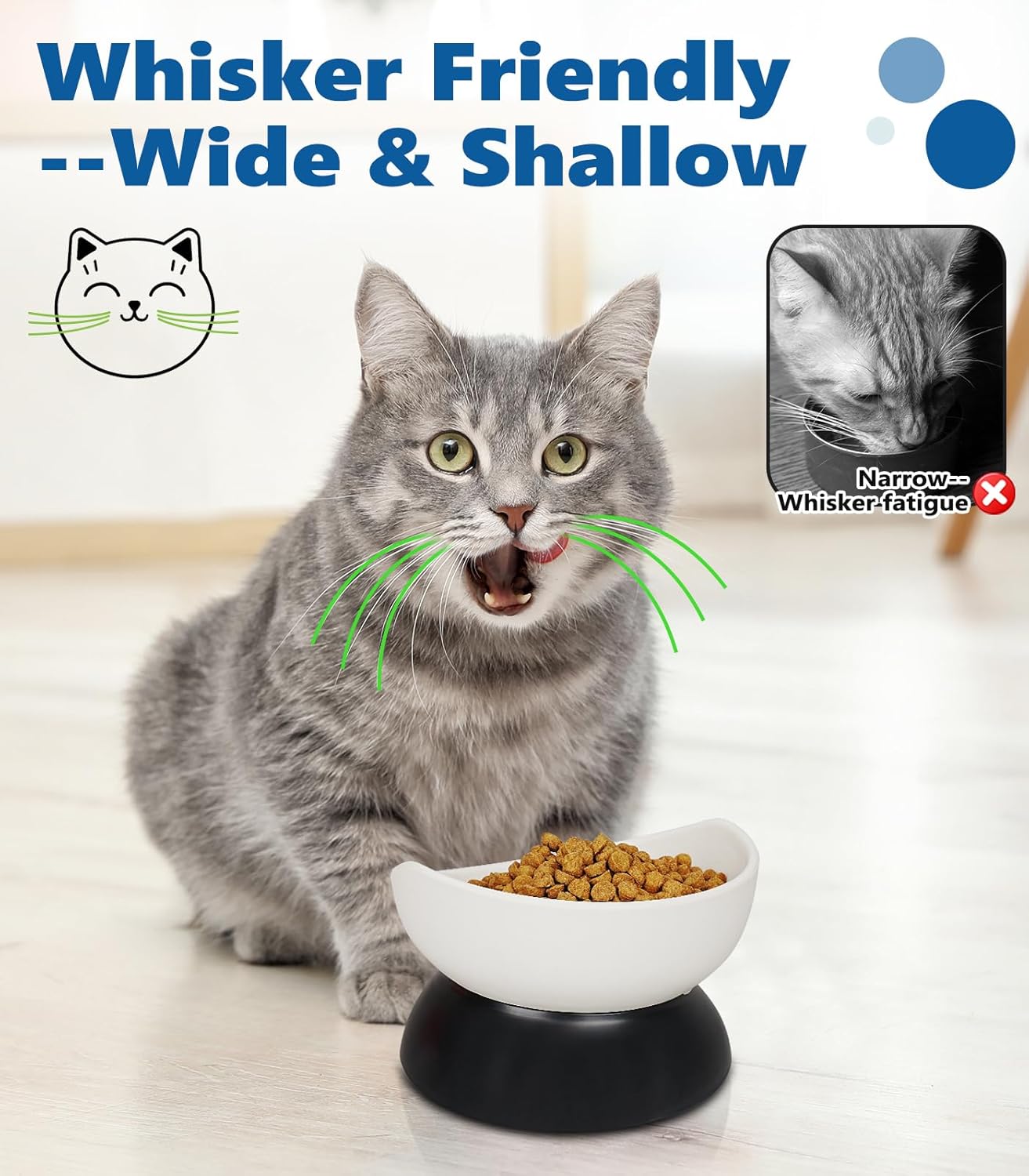 2 cuencos elevados para gatos, desmontables, de melamina, 2 en 1, aptos para gatos, bigotes y espinas, comederos elevados e inclinados para gatos de interior, cachorros, gatitos
