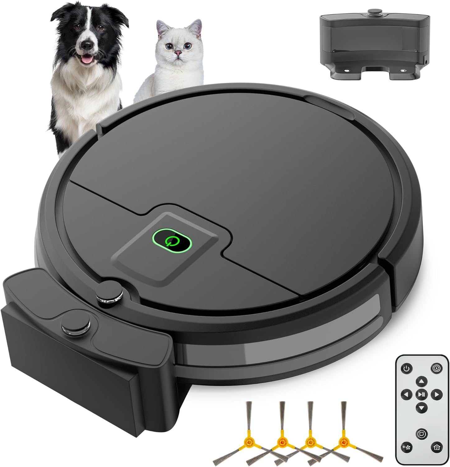 Roboter-Staubsauger mit 2900 Pa Saugkraft, Fernbedienung, 120 Minuten Laufzeit, selbstaufladender Roboter-Staubsauger für niedrige Teppichböden, Tierhaare, harte Böden
