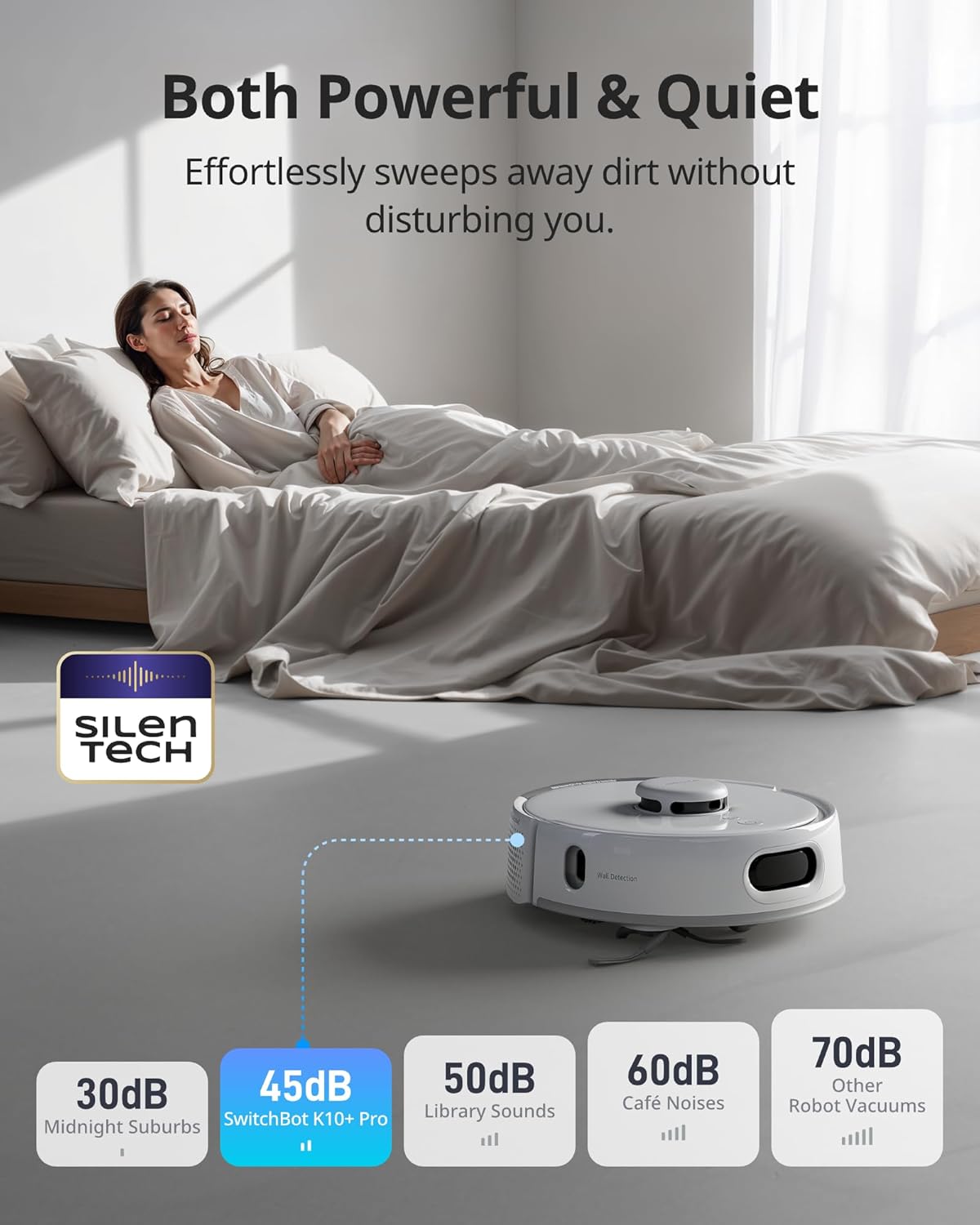SwitchBot K10 Pro Roboter-Staubsauger, selbstentleerend für 90 Tage, freihändig, superleiser Mini-Roboter-Staubsauger mit hoher Saugkraft, verhindert Haarverheddern, funktioniert mit Matter/Alexa/Siri, 2,4-GHz-WLAN