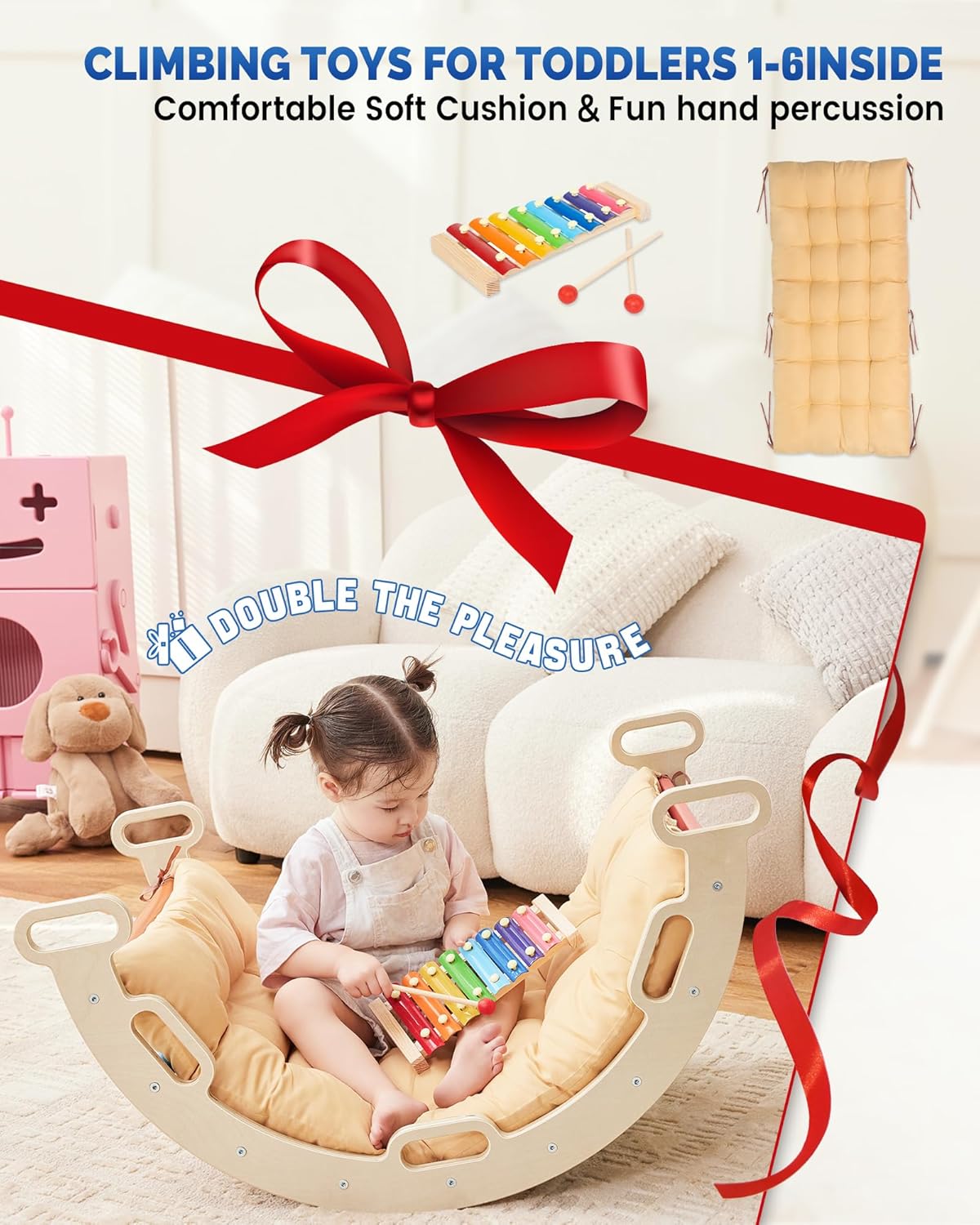 Pikler Triangle Set for kids, 8 in 1 Colorful Montessori Large Climbing Toys for Toddlers 1-6 Inside with Ramp, Arch and Foldable Climbing Triangle, Climbing Toys, Wooden Child Indoor Playground · v5