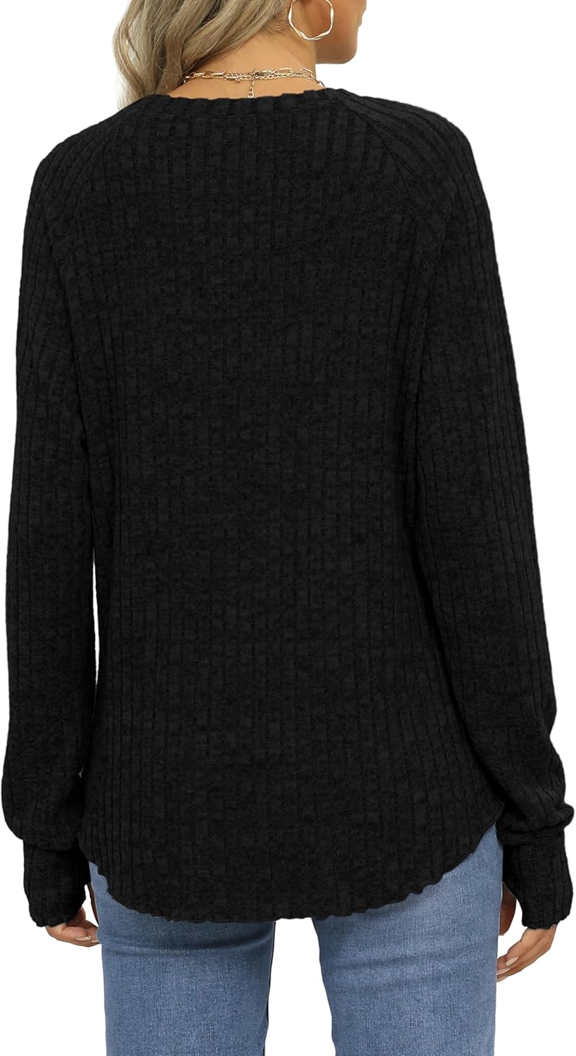 Saloogoe Damskie topy z długim rękawem Crewneck Basic Lekka jesienna koszula z otworami na kciuk