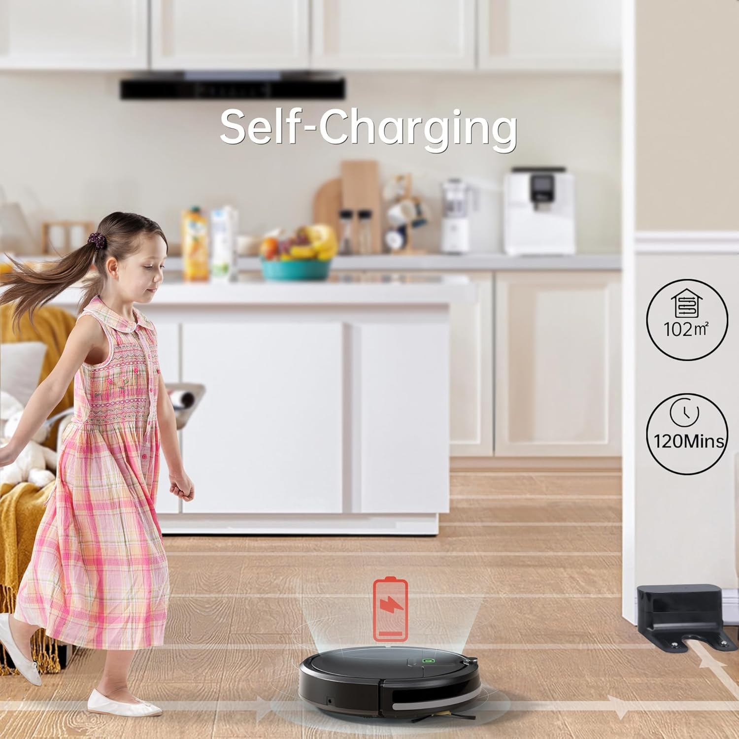 Robot Vacuum Cleaner with 2900Pa Suction Power, Remote Control, 120 Mins Runtime,Self-Charging Robotic Vacuum Cleaner for Low Carpet, Pet Hair, Hard Floors