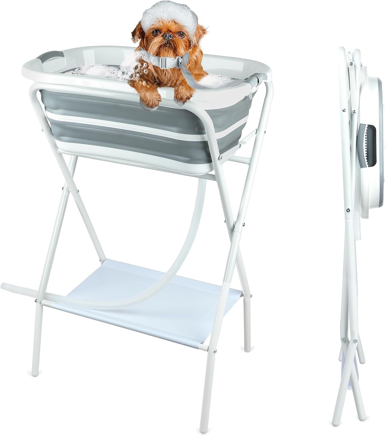 FHTONGE Elevated Dog Bathtub Grooming Station with Drain Adjustable Collar, Collapsible Dog Grooming Bathtub 2 in 1 Portable Dog Washing Station, Pet Tub for Small Medium Dog Cat Shower Grooming · v7