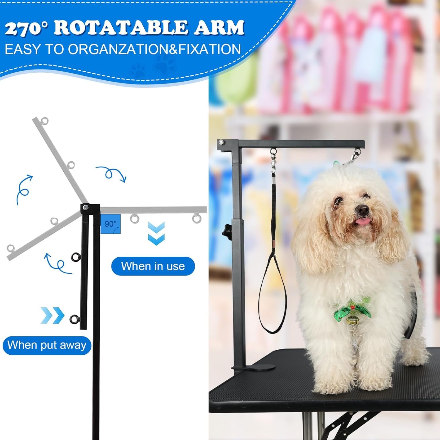 Breeze Touch Dog Grooming Table Arm with Clamp 32in, Pet Dog Grooming Table for Small Dogs at Home Foldable, Cat Dog Grooming Harness Stand Holder Portable for Trimming Nails, Drying, Haircut · v2