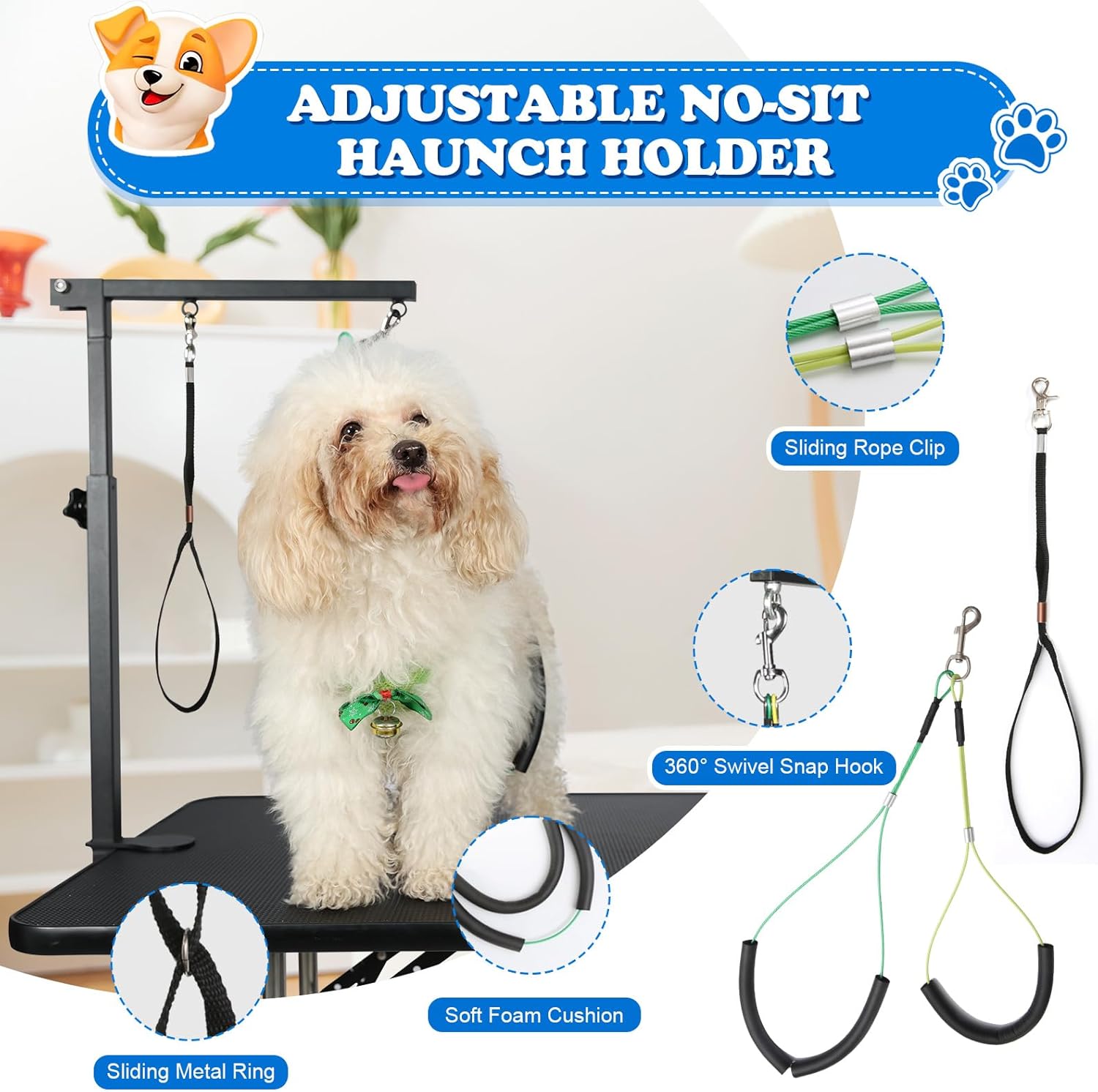 Breeze Touch Dog Grooming Table Arm with Clamp 32in, Pet Dog Grooming Table for Small Dogs at Home Foldable, Cat Dog Grooming Harness Stand Holder Portable for Trimming Nails, Drying, Haircut · v2