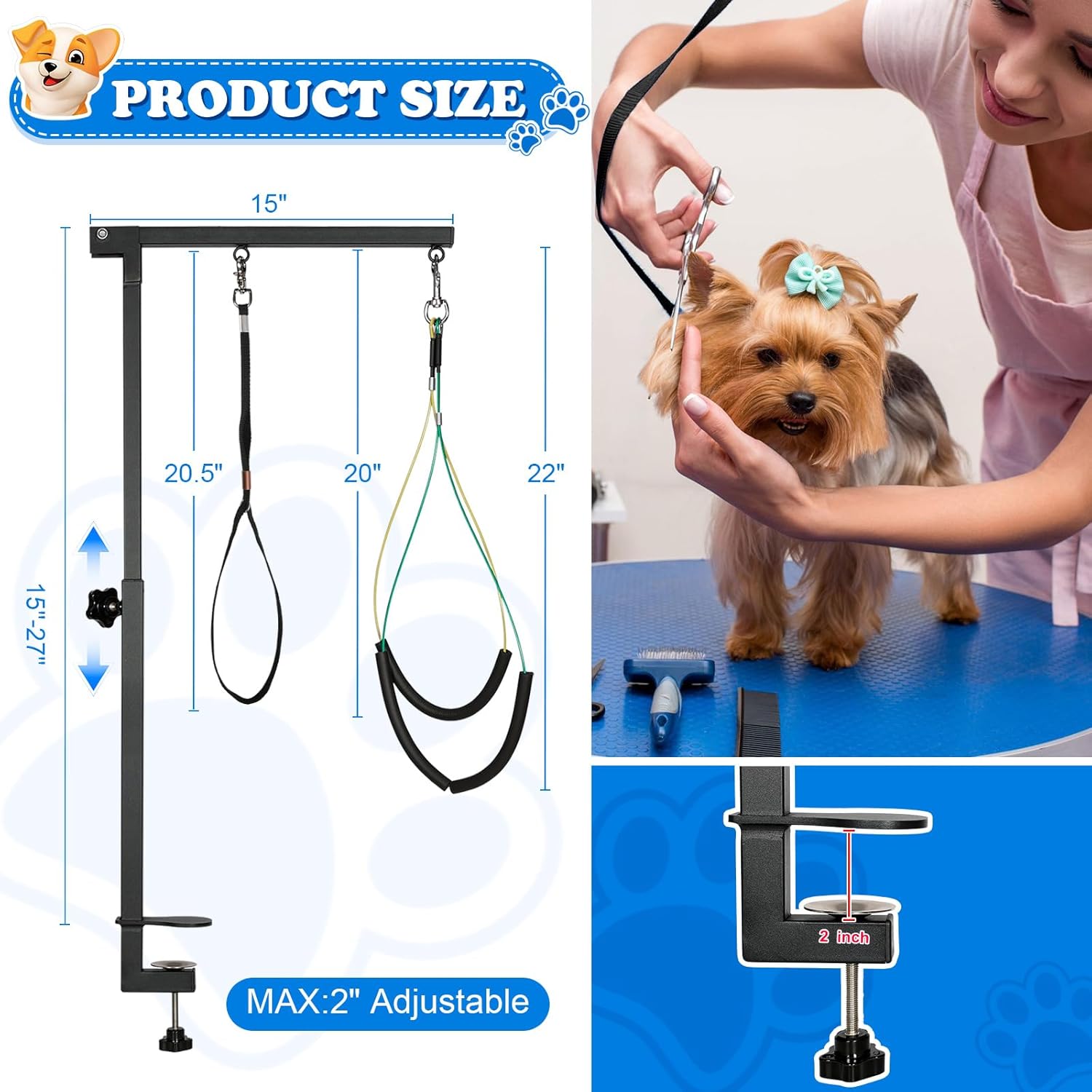Breeze Touch Dog Grooming Table Arm with Clamp 32in, Pet Dog Grooming Table for Small Dogs at Home Foldable, Cat Dog Grooming Harness Stand Holder Portable for Trimming Nails, Drying, Haircut · v2