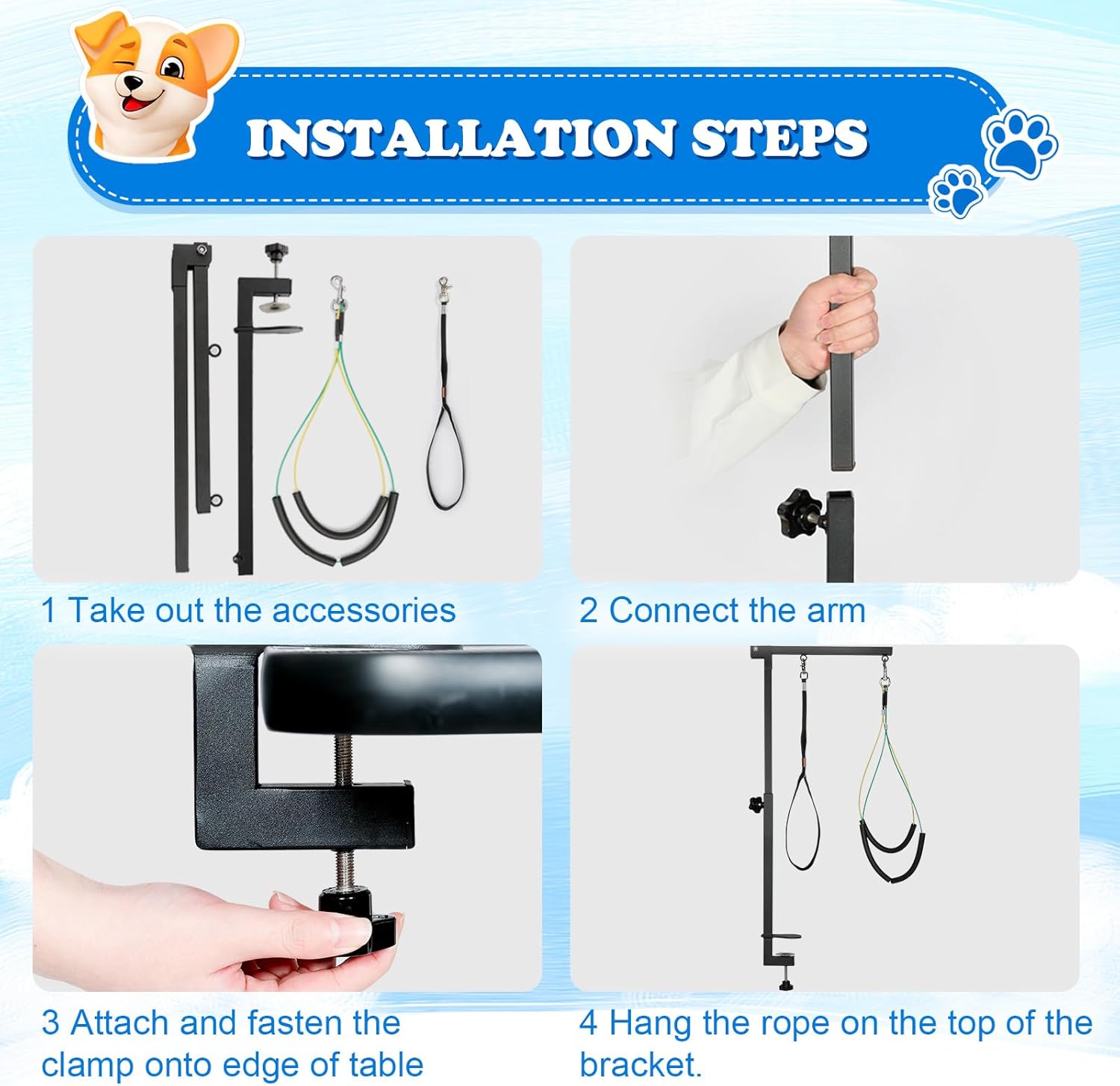 Breeze Touch Dog Grooming Table Arm with Clamp 32in, Pet Dog Grooming Table for Small Dogs at Home Foldable, Cat Dog Grooming Harness Stand Holder Portable for Trimming Nails, Drying, Haircut · v2