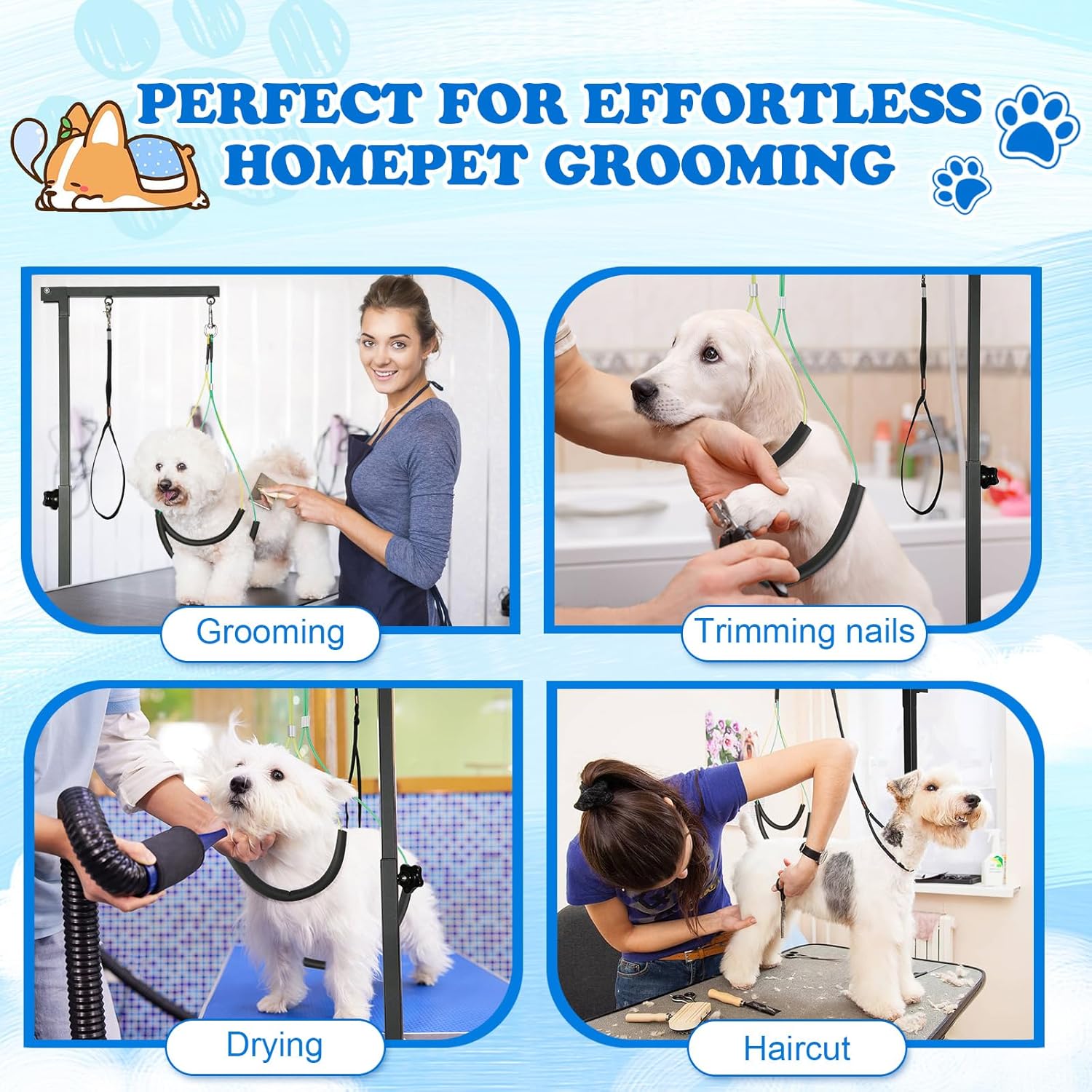 Breeze Touch Dog Grooming Table Arm with Clamp 32in, Pet Dog Grooming Table for Small Dogs at Home Foldable, Cat Dog Grooming Harness Stand Holder Portable for Trimming Nails, Drying, Haircut · v2