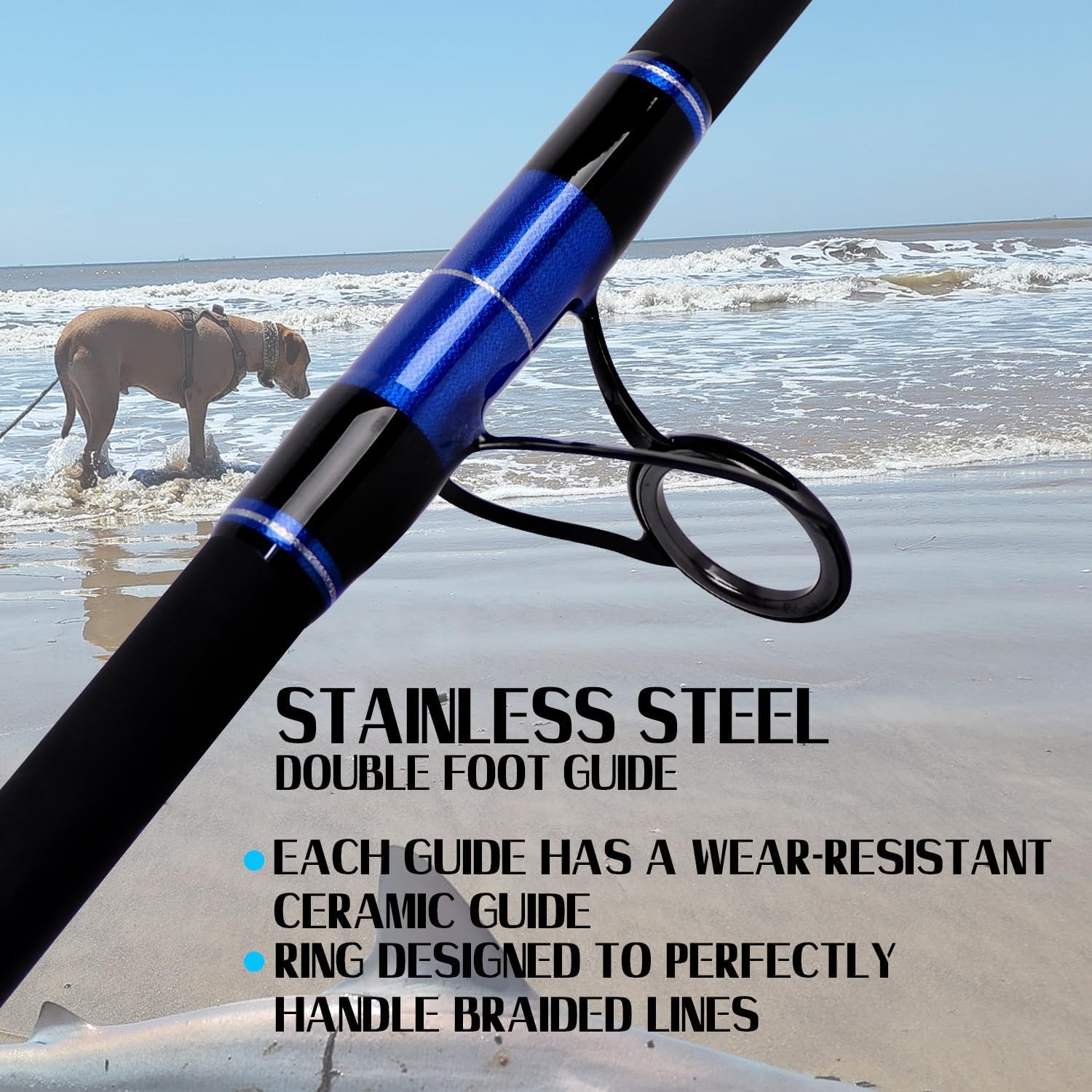 คันเบ็ดตกปลาแบบ Surf คันเบ็ดคาร์บอนแบบ Surf Spinning Rod พกพาสะดวกสำหรับตกปลาทะเลและชายหาด คันเบ็ดตกปลาแบบ Surf สีน้ำเงินพร้อมด้ามจับ SuperPolymer ขนาด 86/10'/12'/15'