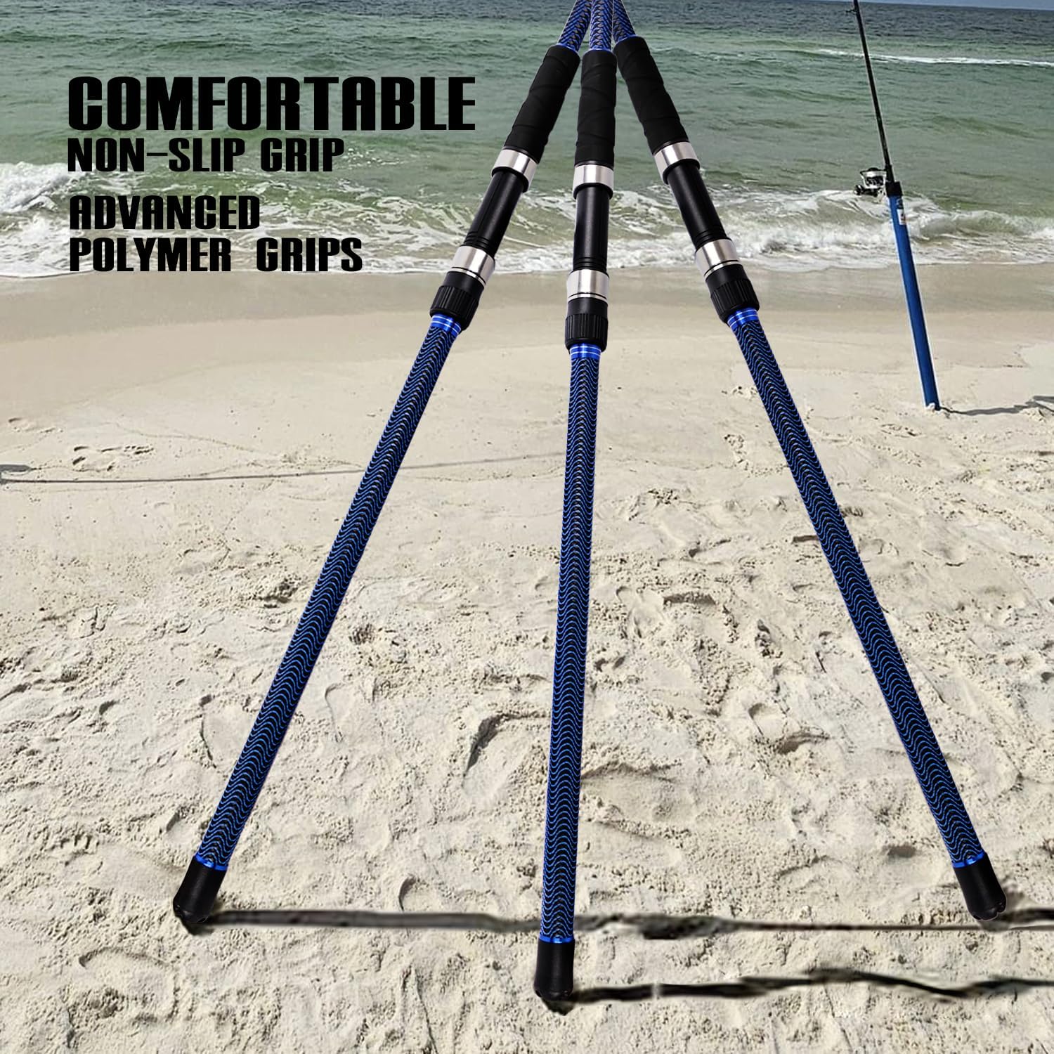 คันเบ็ดตกปลาแบบ Surf คันเบ็ดคาร์บอนแบบ Surf Spinning Rod พกพาสะดวกสำหรับตกปลาทะเลและชายหาด คันเบ็ดตกปลาแบบ Surf สีน้ำเงินพร้อมด้ามจับ SuperPolymer ขนาด 86/10'/12'/15'