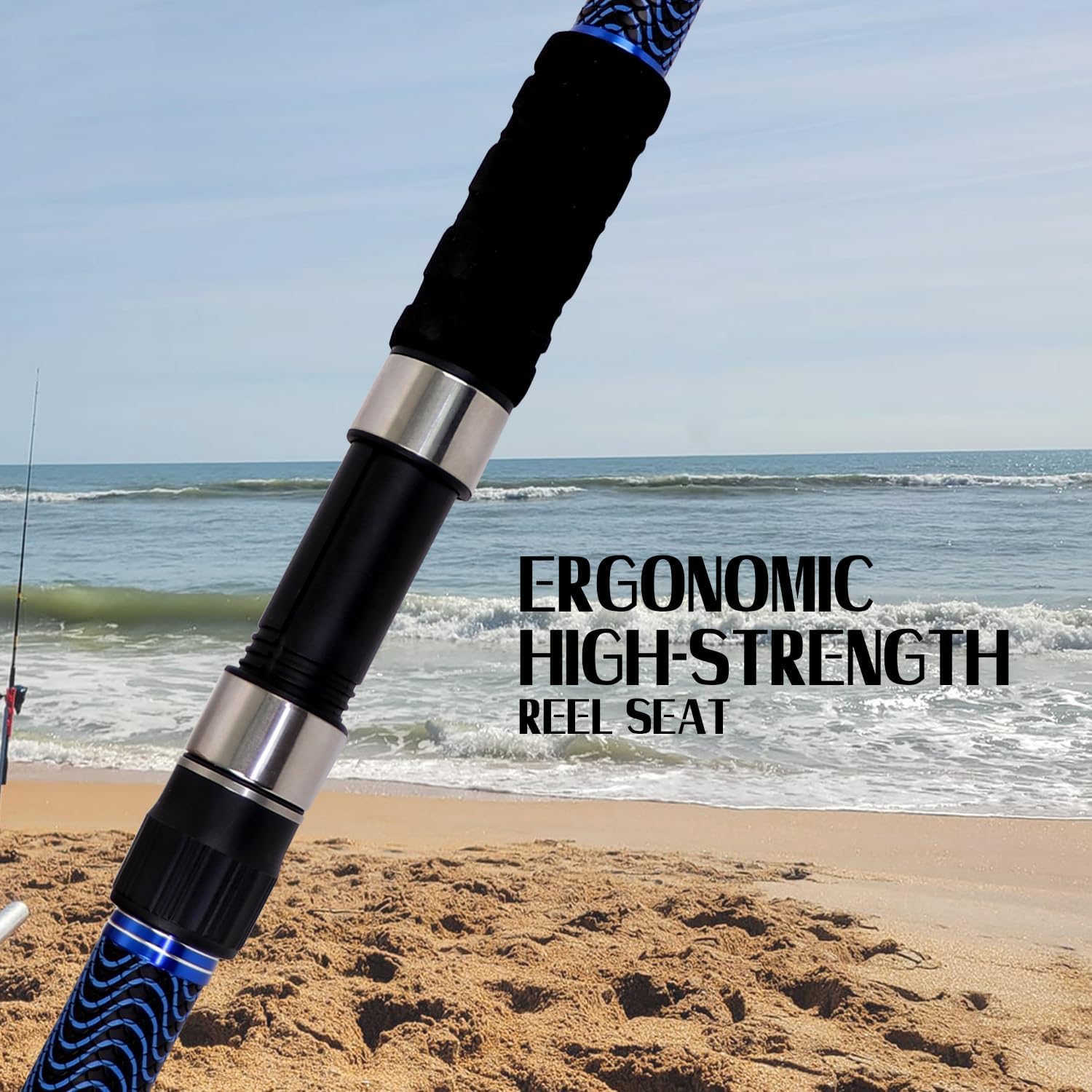 คันเบ็ดตกปลาแบบ Surf คันเบ็ดคาร์บอนแบบ Surf Spinning Rod พกพาสะดวกสำหรับตกปลาทะเลและชายหาด คันเบ็ดตกปลาแบบ Surf สีน้ำเงินพร้อมด้ามจับ SuperPolymer ขนาด 86/10'/12'/15'